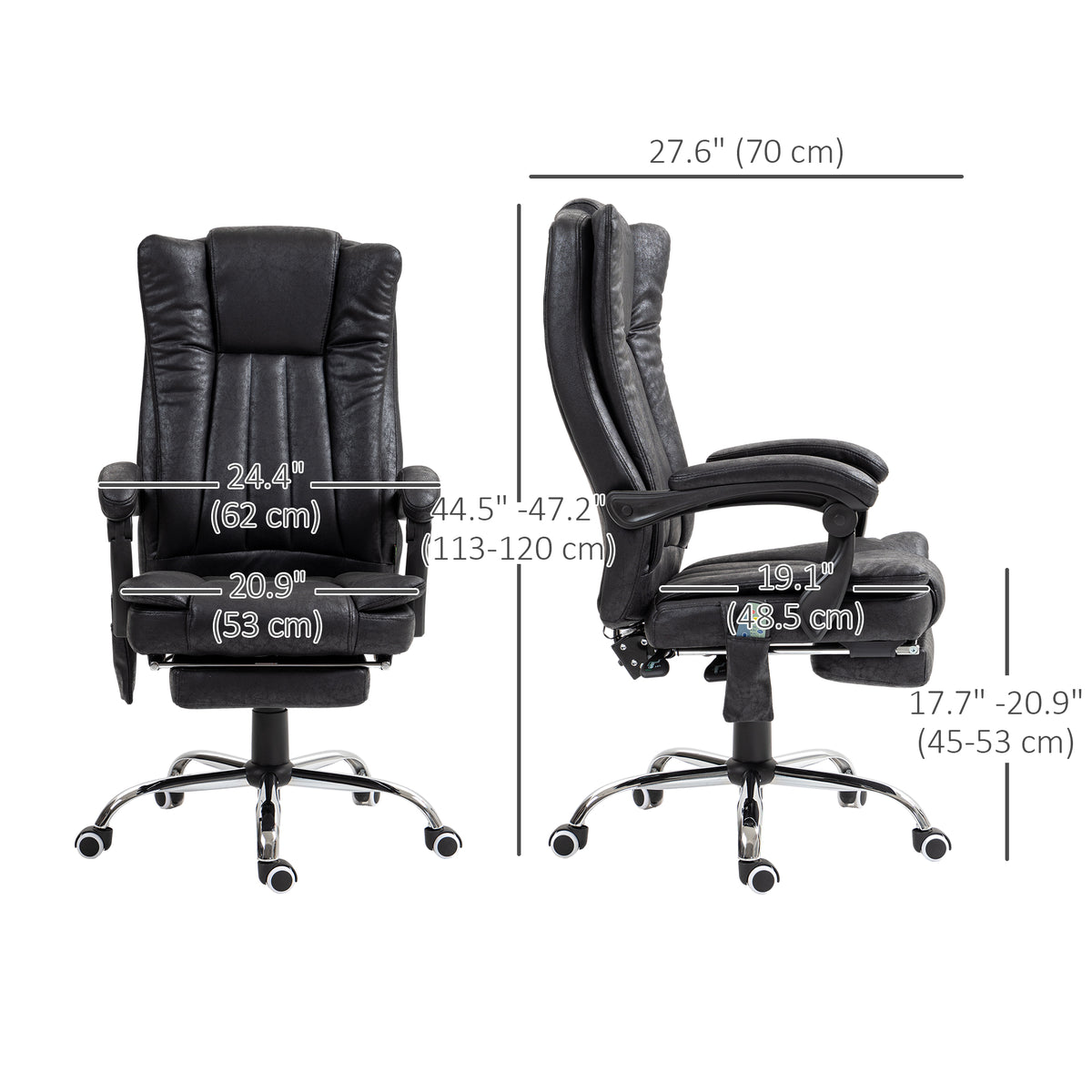 Office Chair Massage Micro Fiber Recliner Black with Footrest-Massage Chairs-DECOROLALA