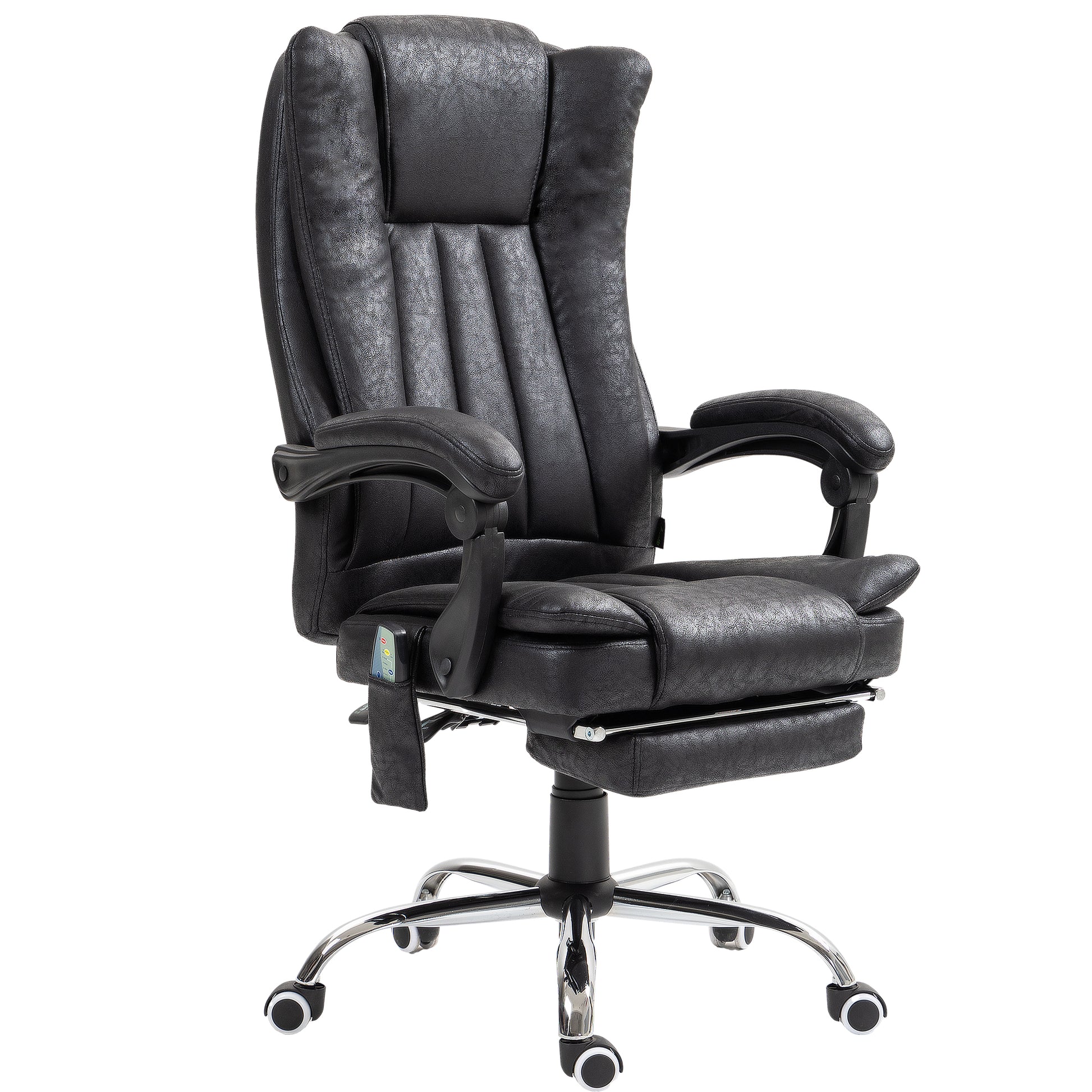 Office Chair Massage Micro Fiber Recliner Black with Footrest-DECOROLALA