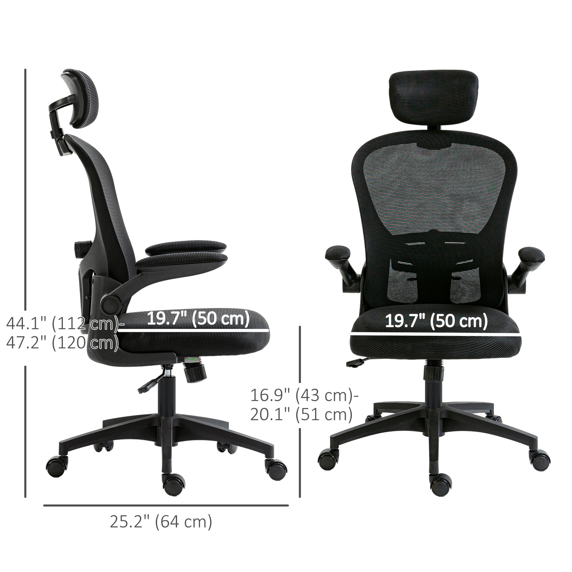 Office Chair, Mesh Computer Desk Chair with Adjustable Headrest, 4D Lumbar Support, Flip-up Arm, Black-Office Products > Office Furniture > Office Chairs-DECOROLALA
