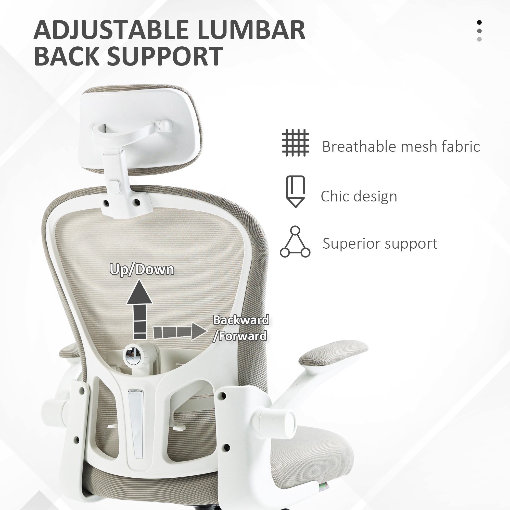 Office Chair, Mesh Computer Desk Chair with Adjustable Headrest, 4D Lumbar Support, Flip-up Arm, Grey-Office Products > Office Furniture > Office Chairs > Task Chairs-DECOROLALA
