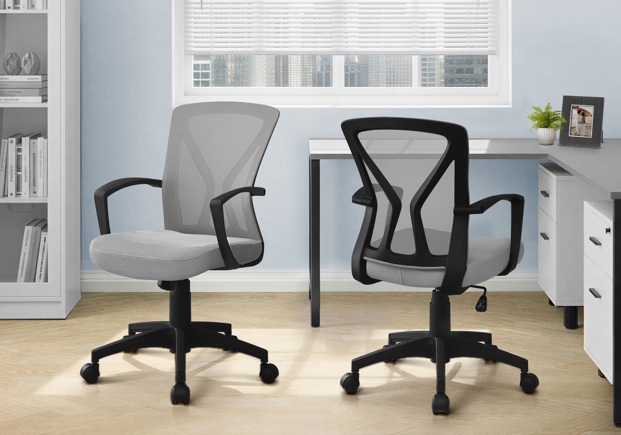 Office Chair Mid-Back Black Mesh Adjustable-Bookshelf-DECOROLALA