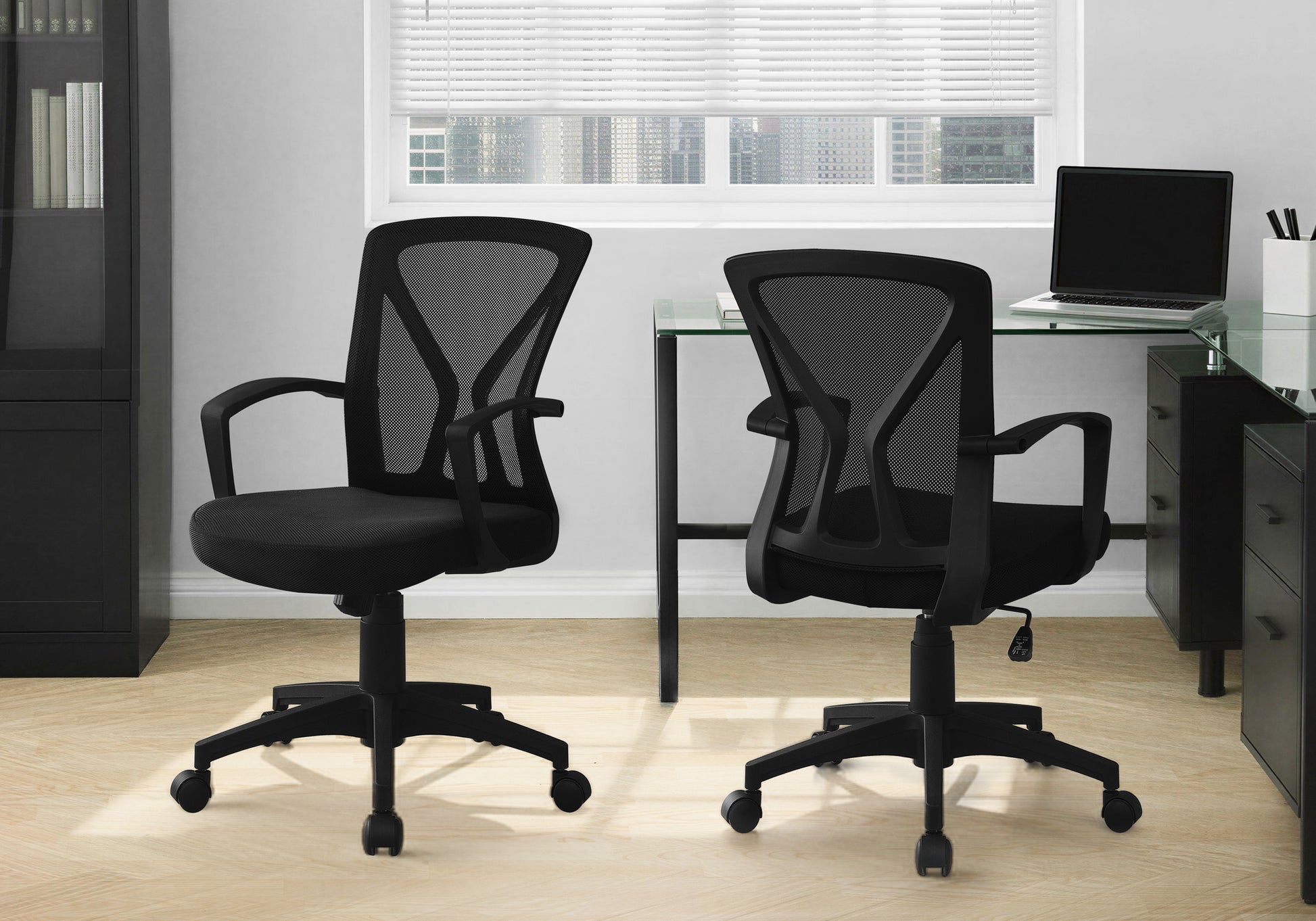 Office Chair Mid-Back Black Mesh Adjustable-Bookshelf-DECOROLALA