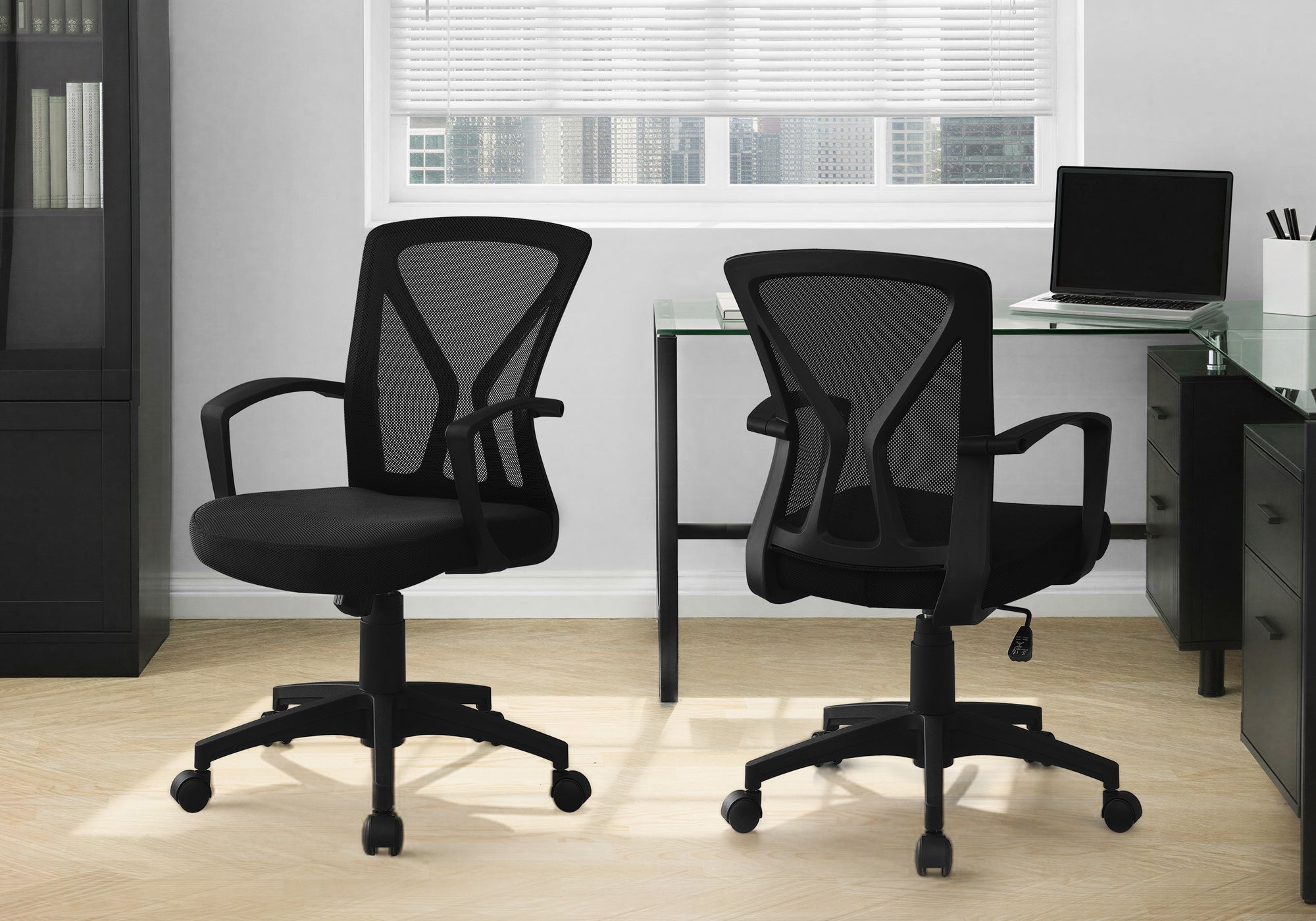 Office Chair Mid-Back Black Mesh Adjustable-Bookshelf-DECOROLALA