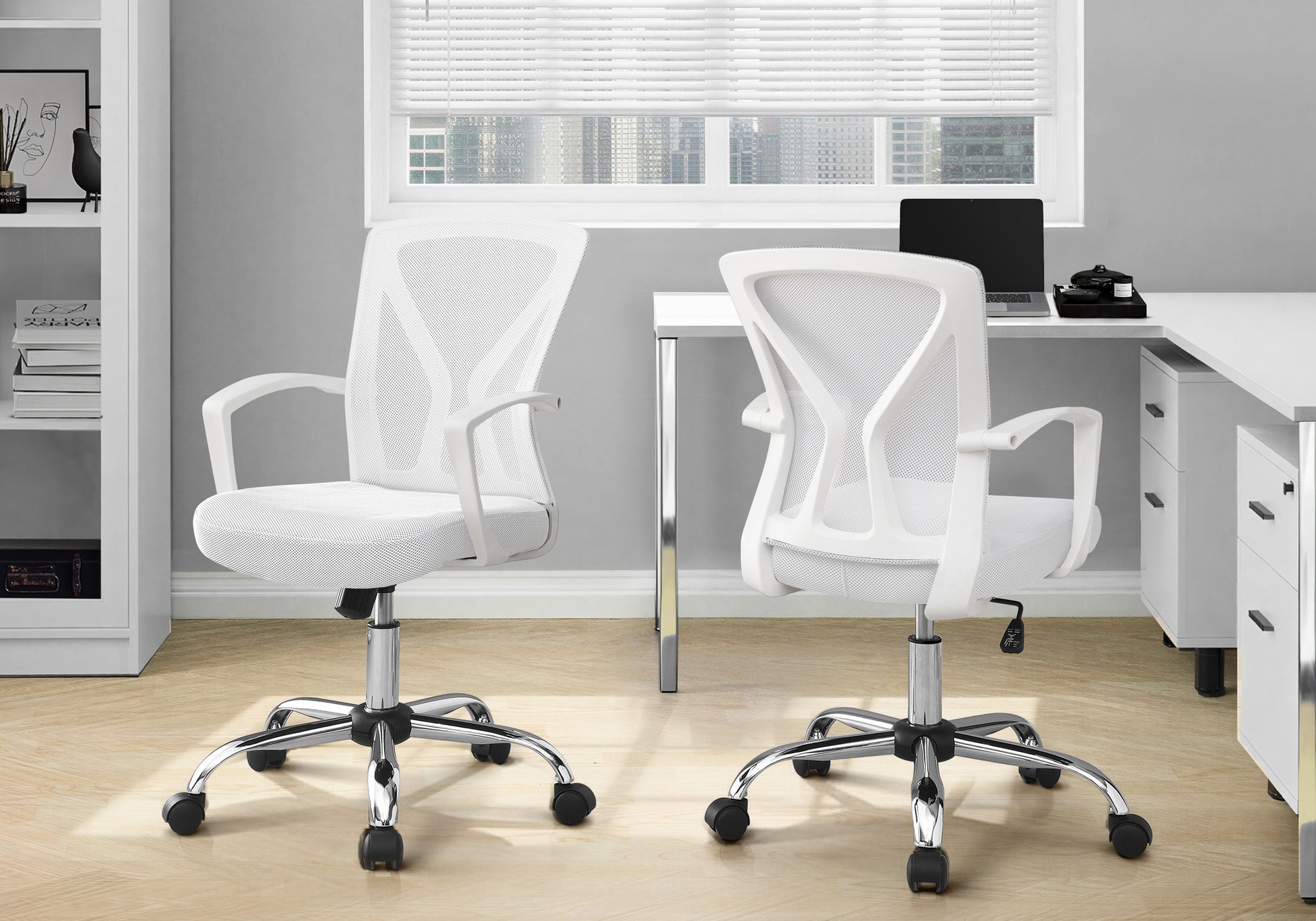 Office Chair Mid-Back Black Mesh Chrome Base-Computer Desk-DECOROLALA