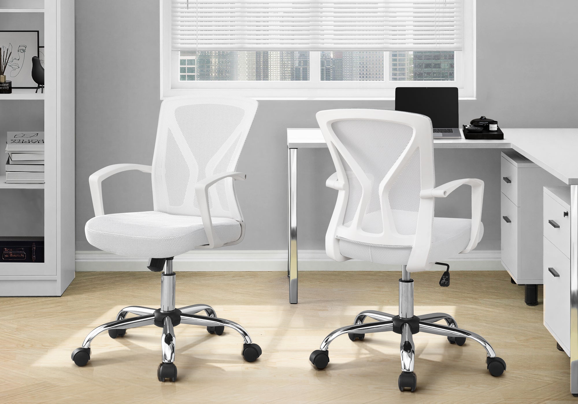 Office Chair Mid-Back Black Mesh Chrome Base-Computer Desk-DECOROLALA