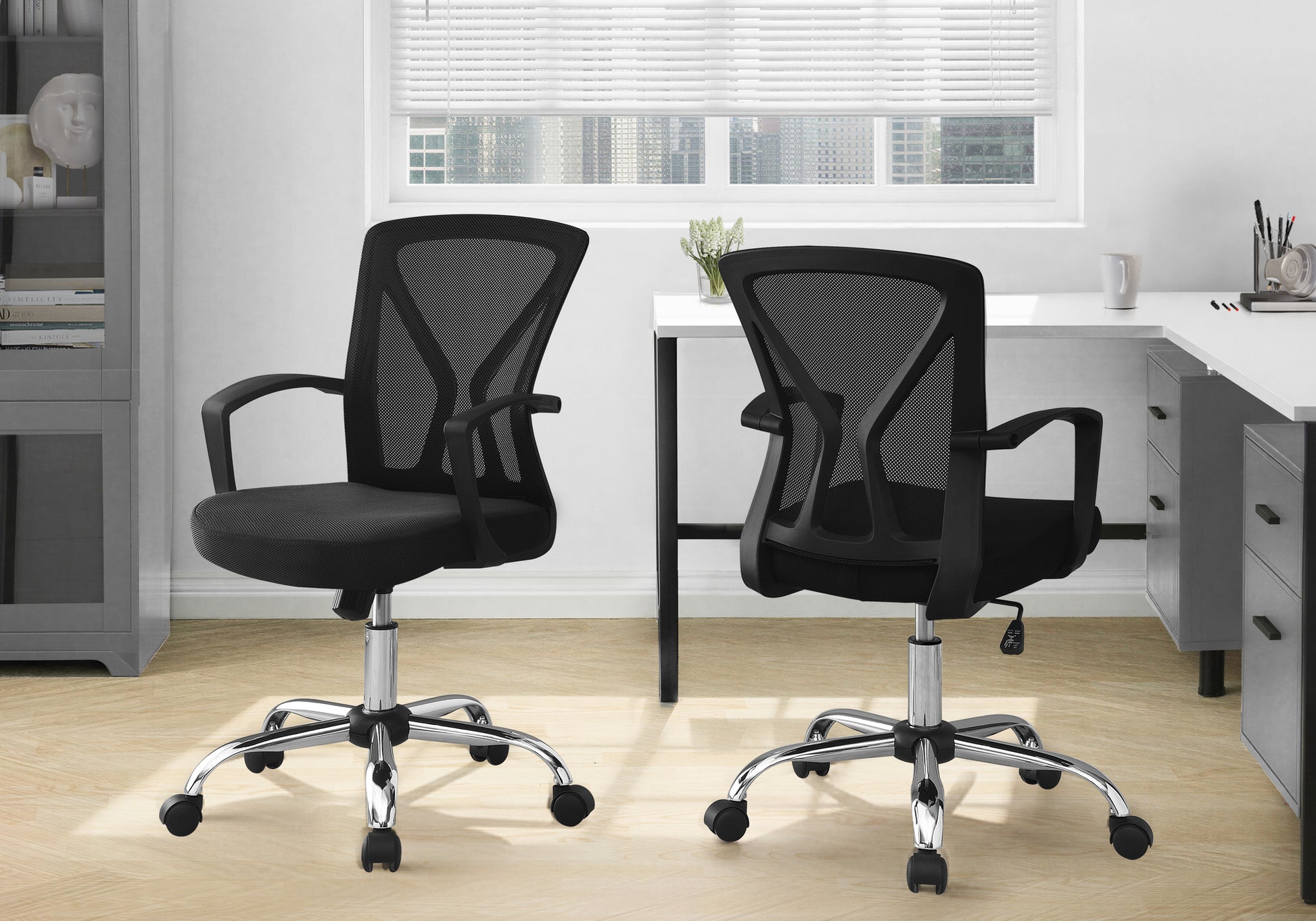 Office Chair Mid-Back Black Mesh Chrome Base-Computer Desk-DECOROLALA
