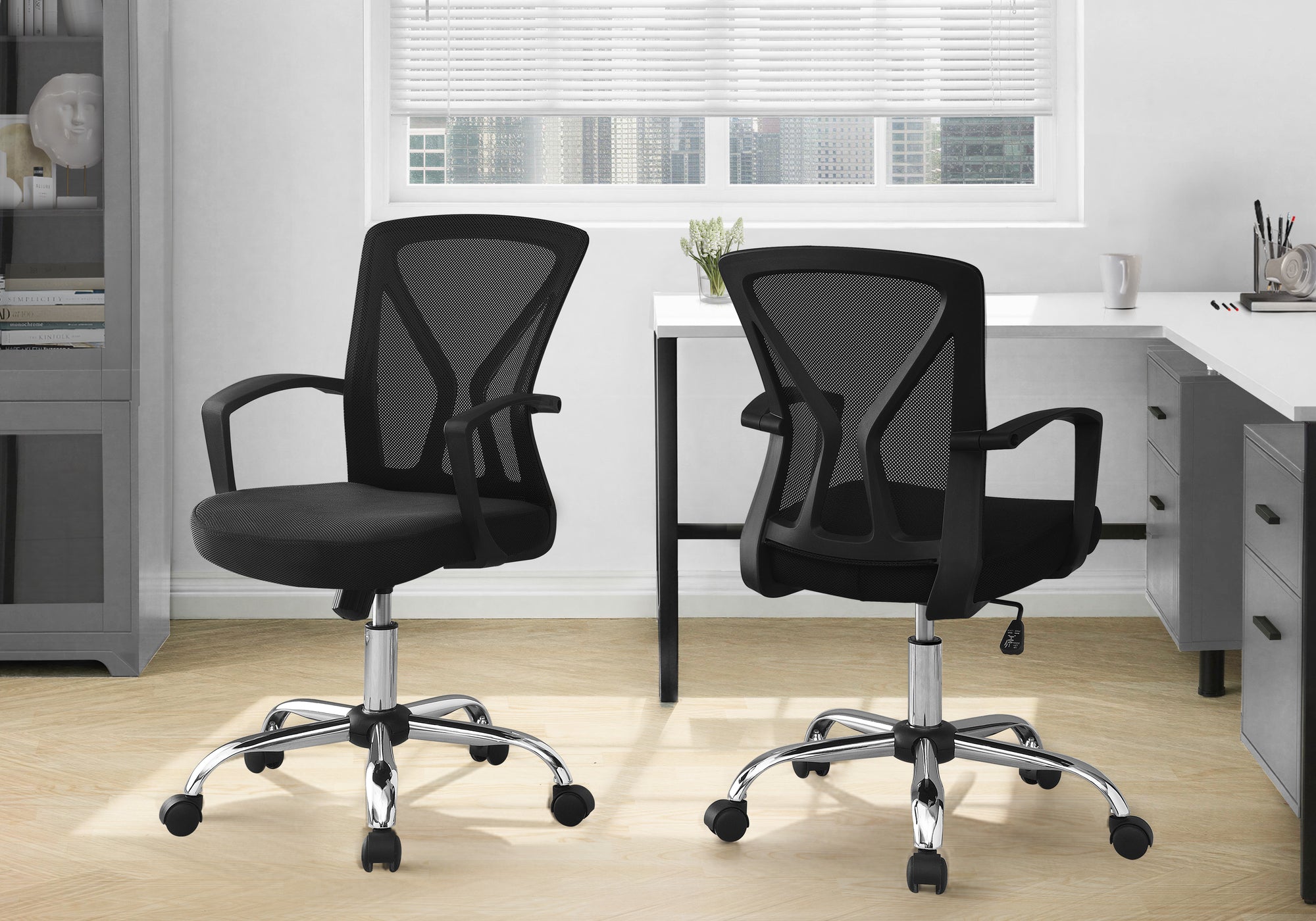 Office Chair Mid-Back Black Mesh Chrome Base-Computer Desk-DECOROLALA