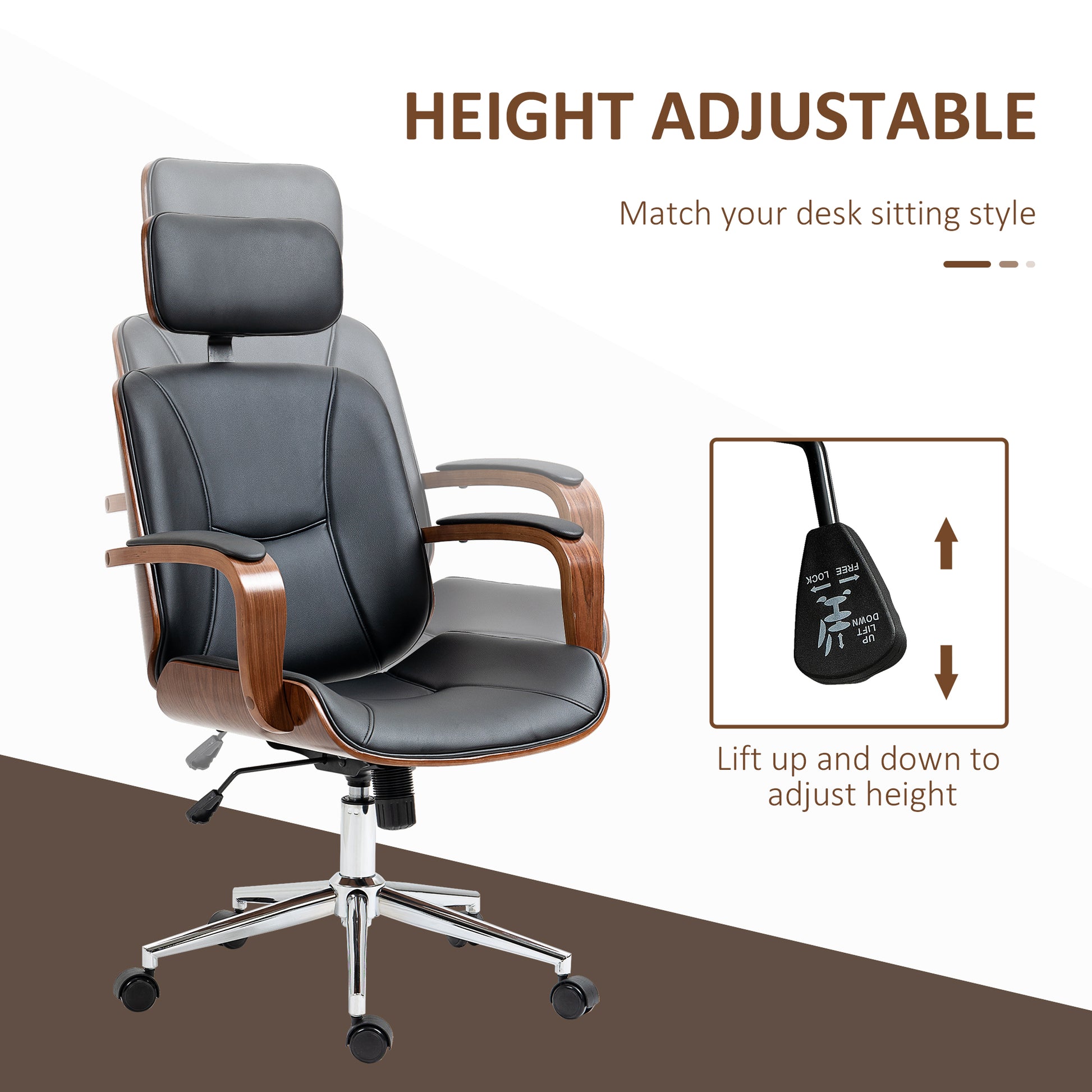 Office Chair PU Leather Black Adjustable-DECOROLALA