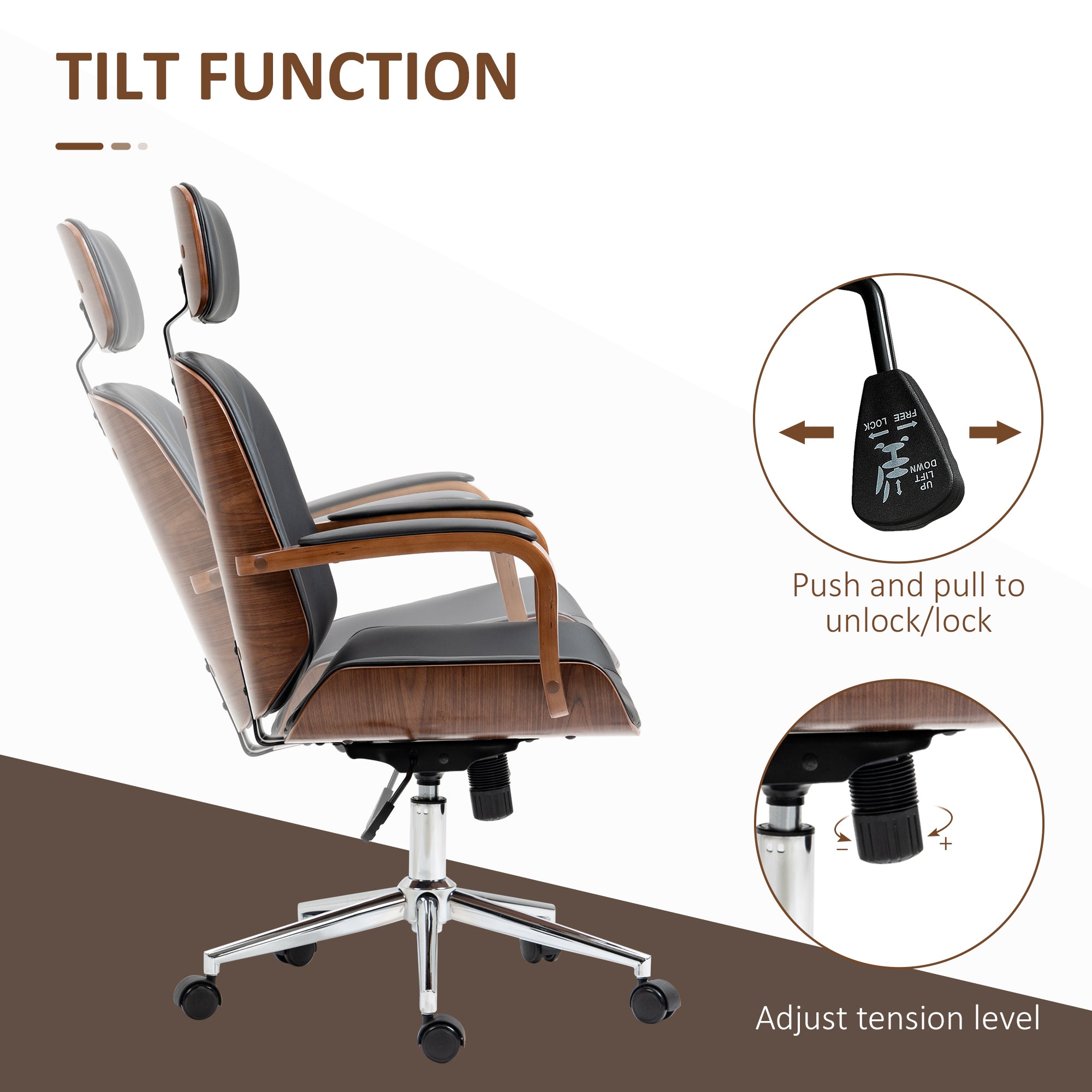 Office Chair PU Leather Black Adjustable-DECOROLALA