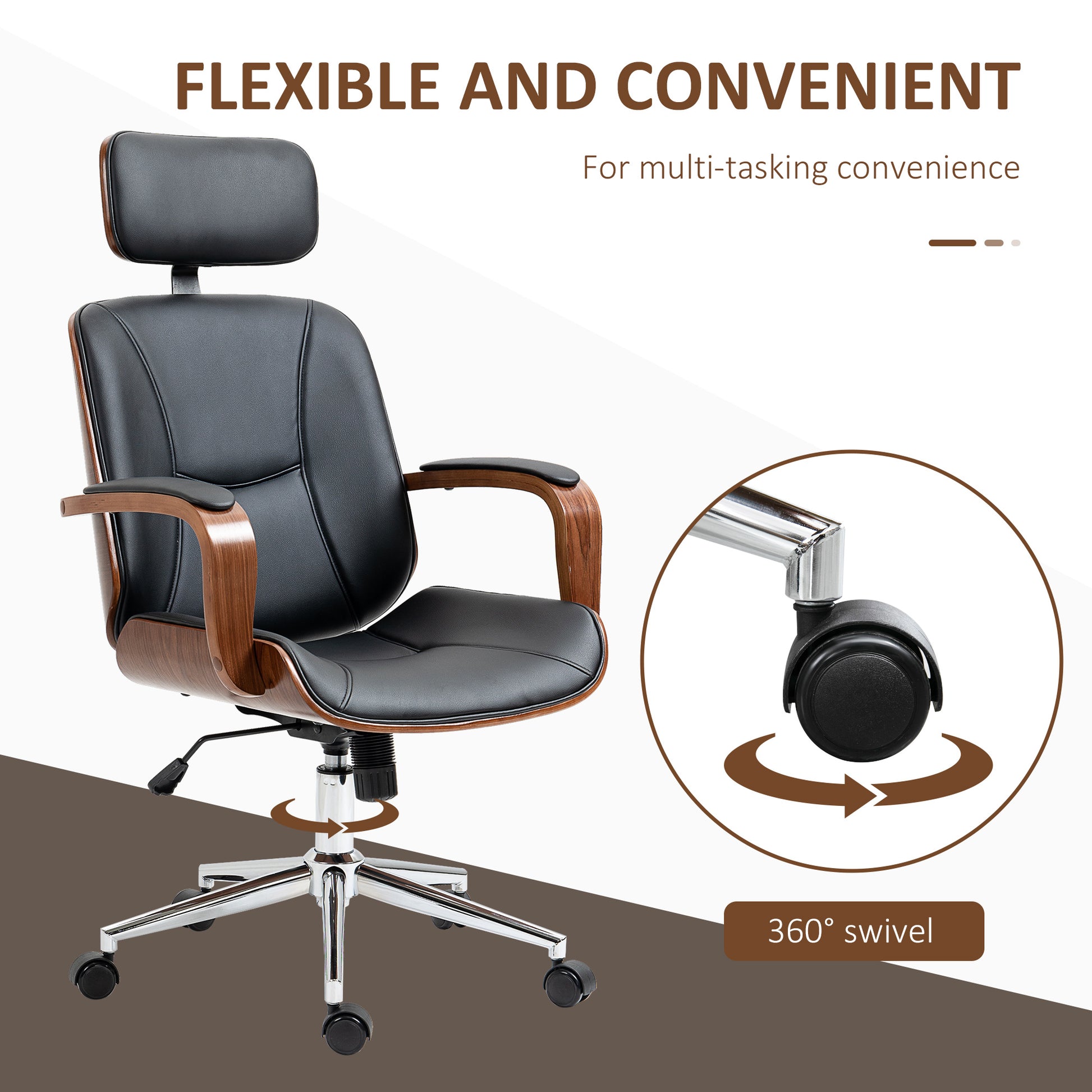 Office Chair PU Leather Black Adjustable-DECOROLALA