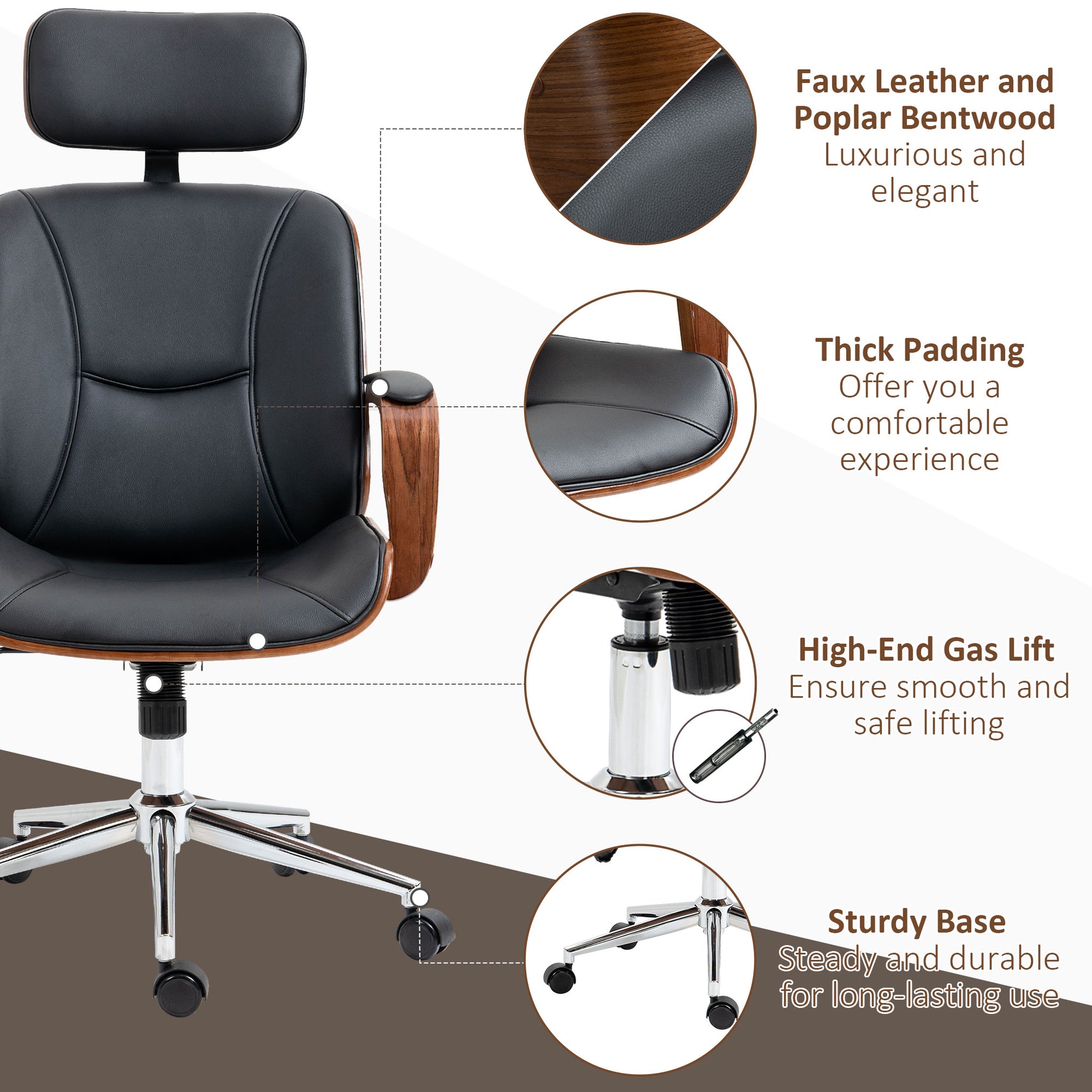 Office Chair PU Leather Black Adjustable-DECOROLALA