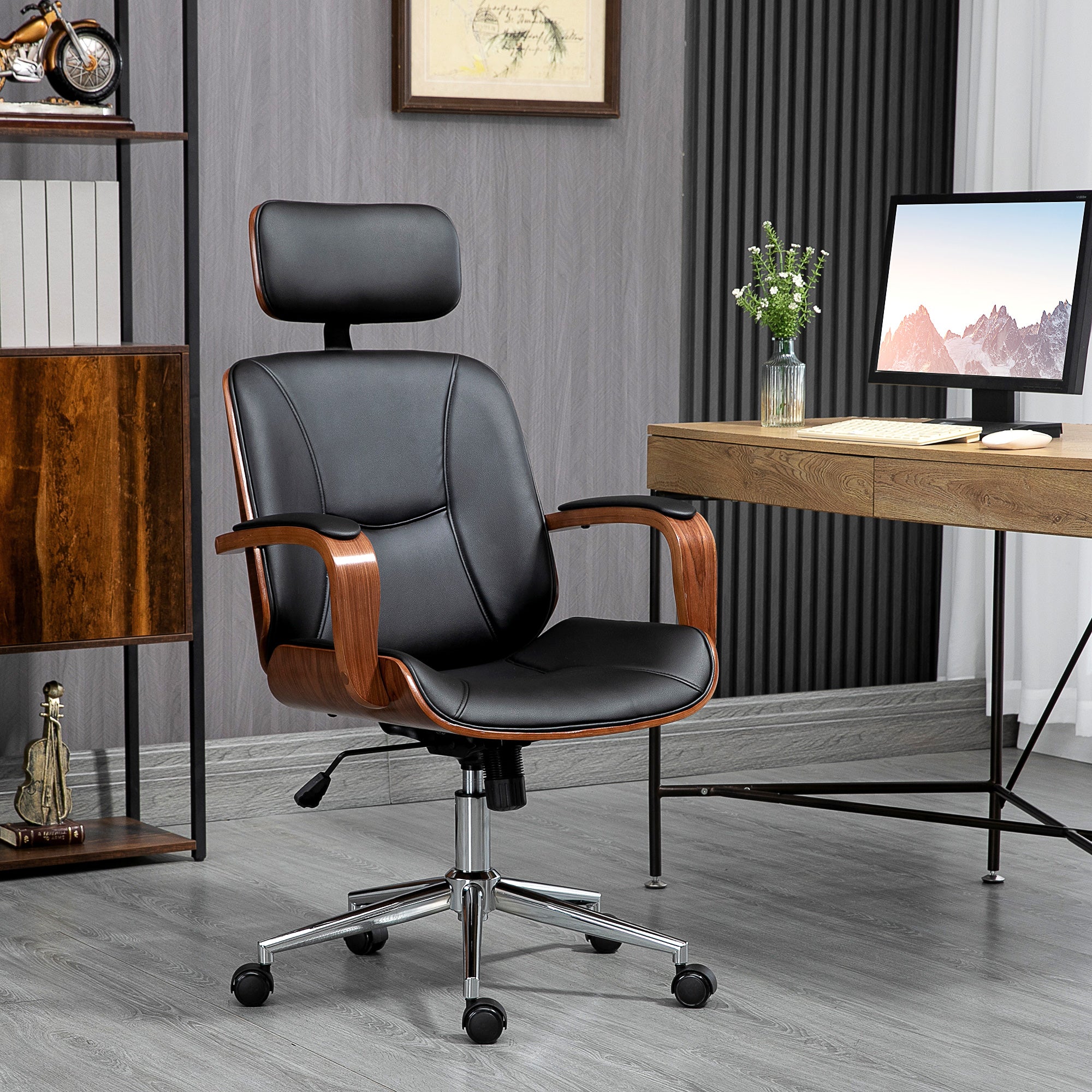 Office Chair PU Leather Black Adjustable-DECOROLALA