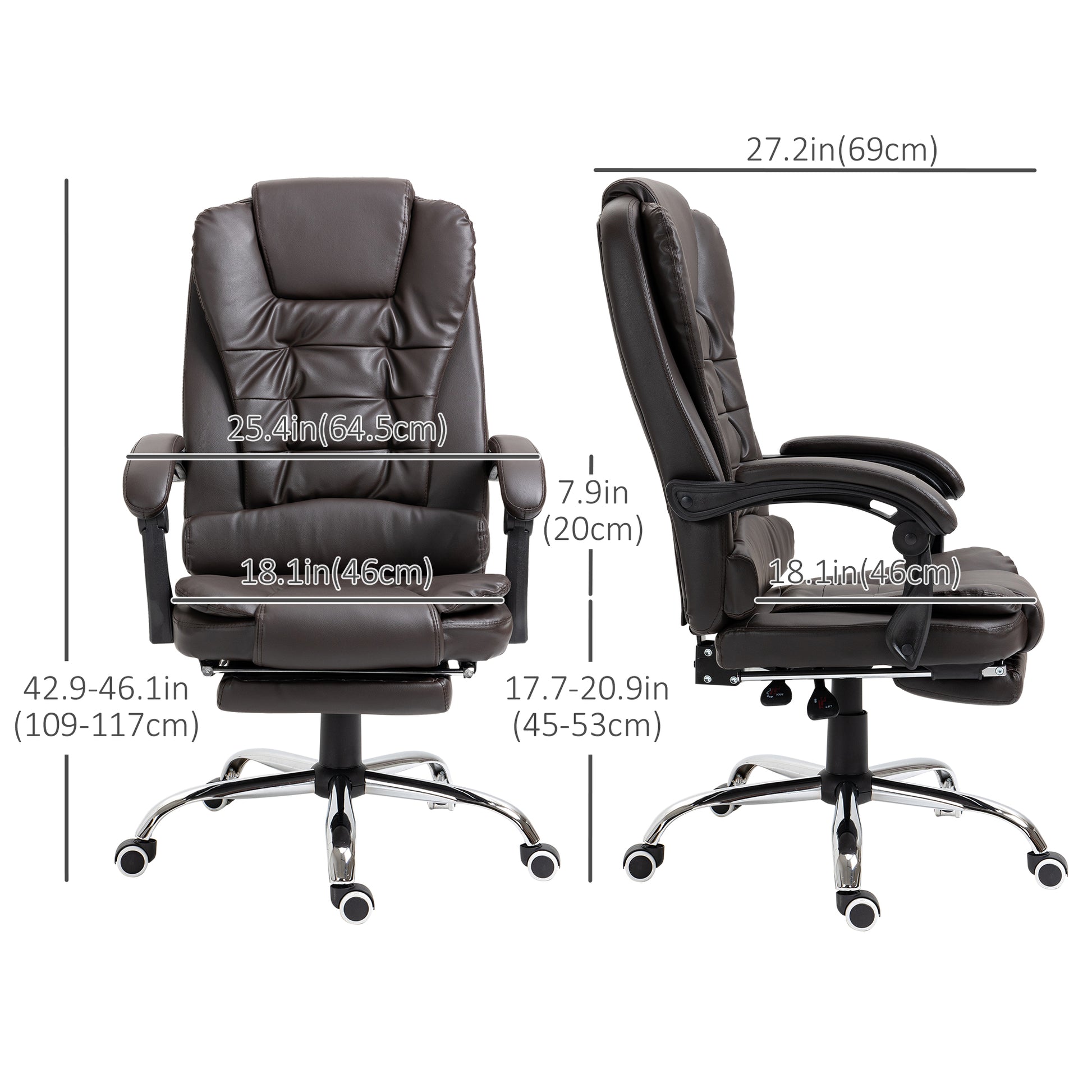 Office Chair PU Leather Reclining Footrest Coffee-DECOROLALA