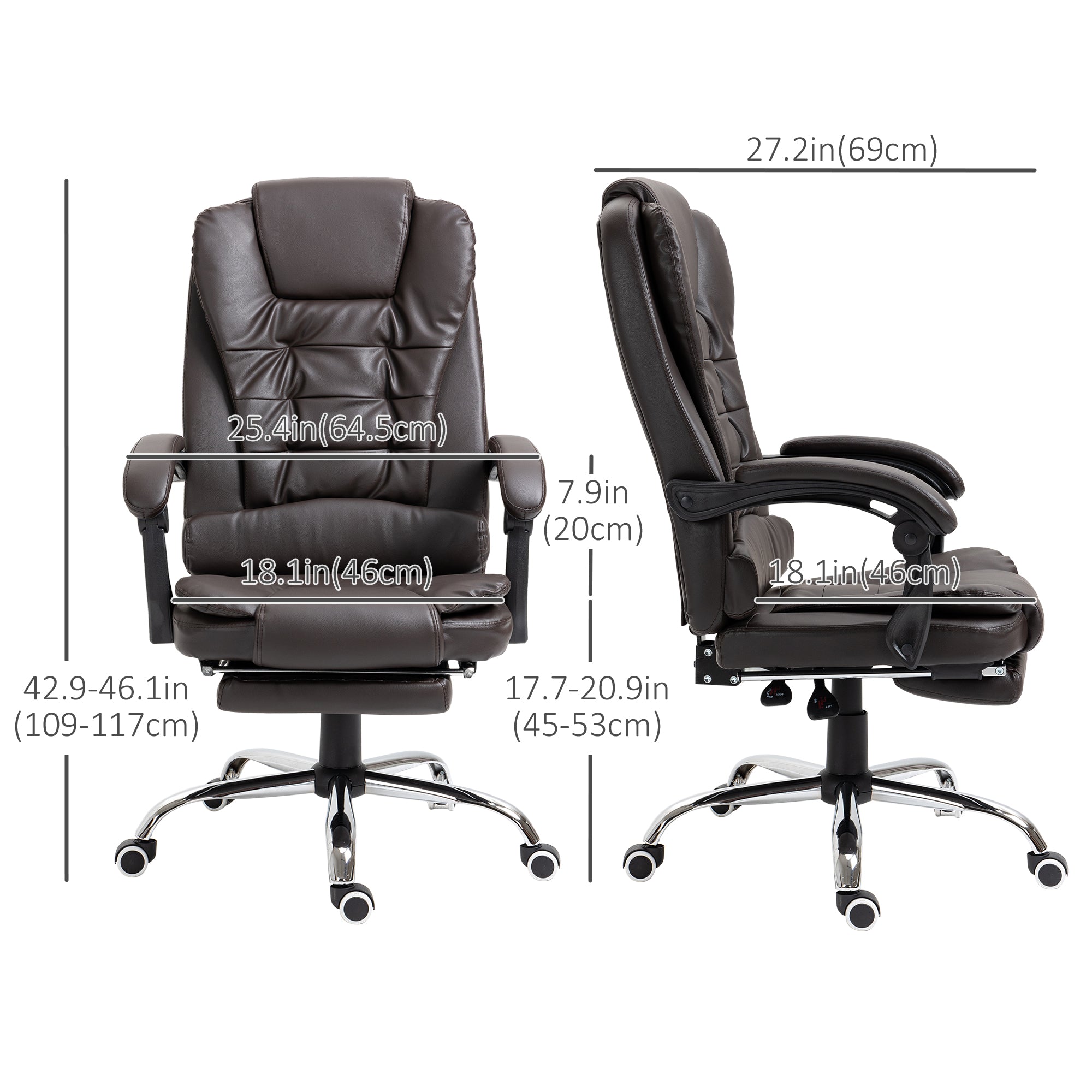 Office Chair PU Leather Reclining Footrest Coffee-DECOROLALA