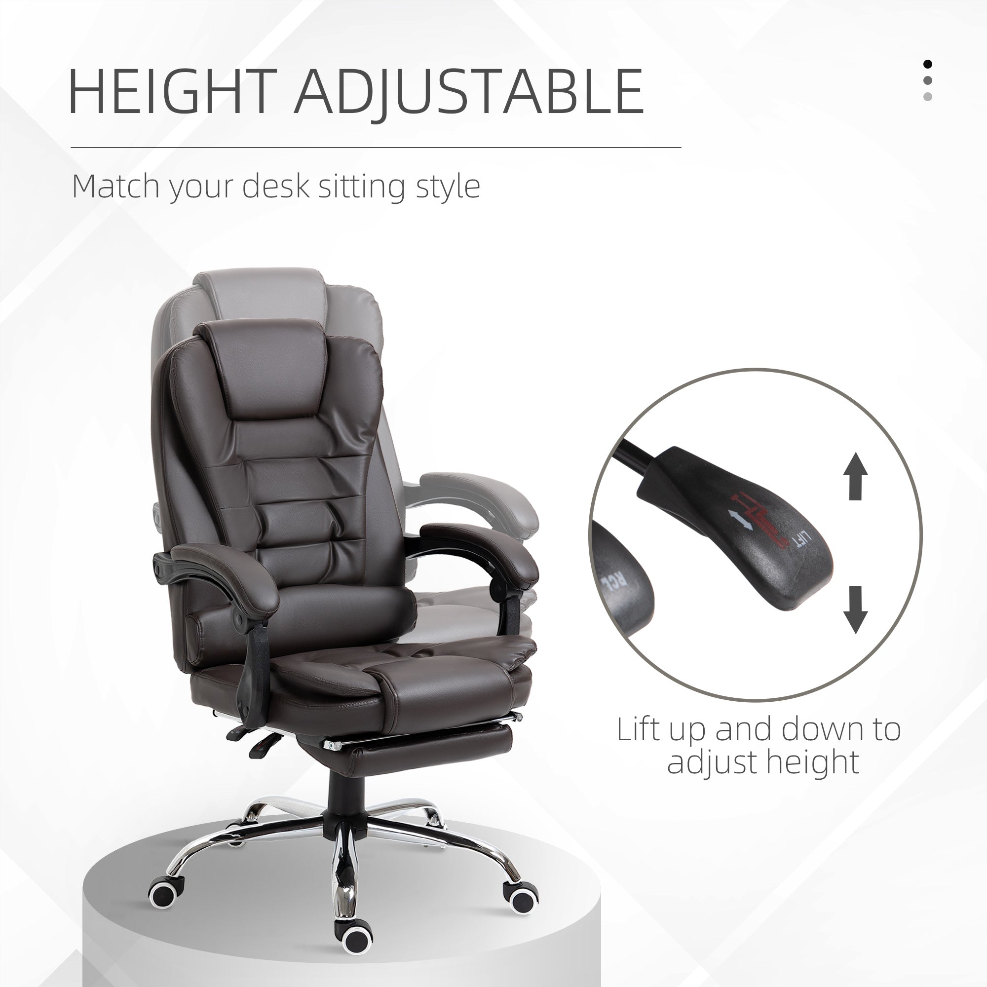 Office Chair PU Leather Reclining Footrest Coffee-DECOROLALA