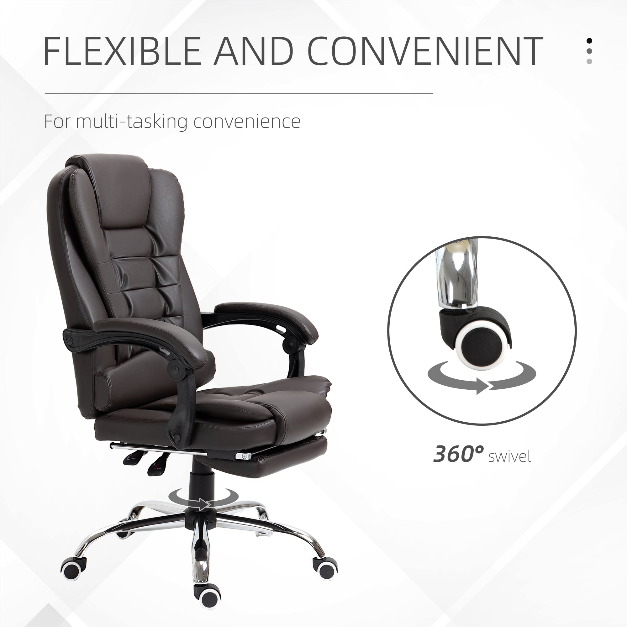 Office Chair PU Leather Reclining Footrest Coffee-DECOROLALA