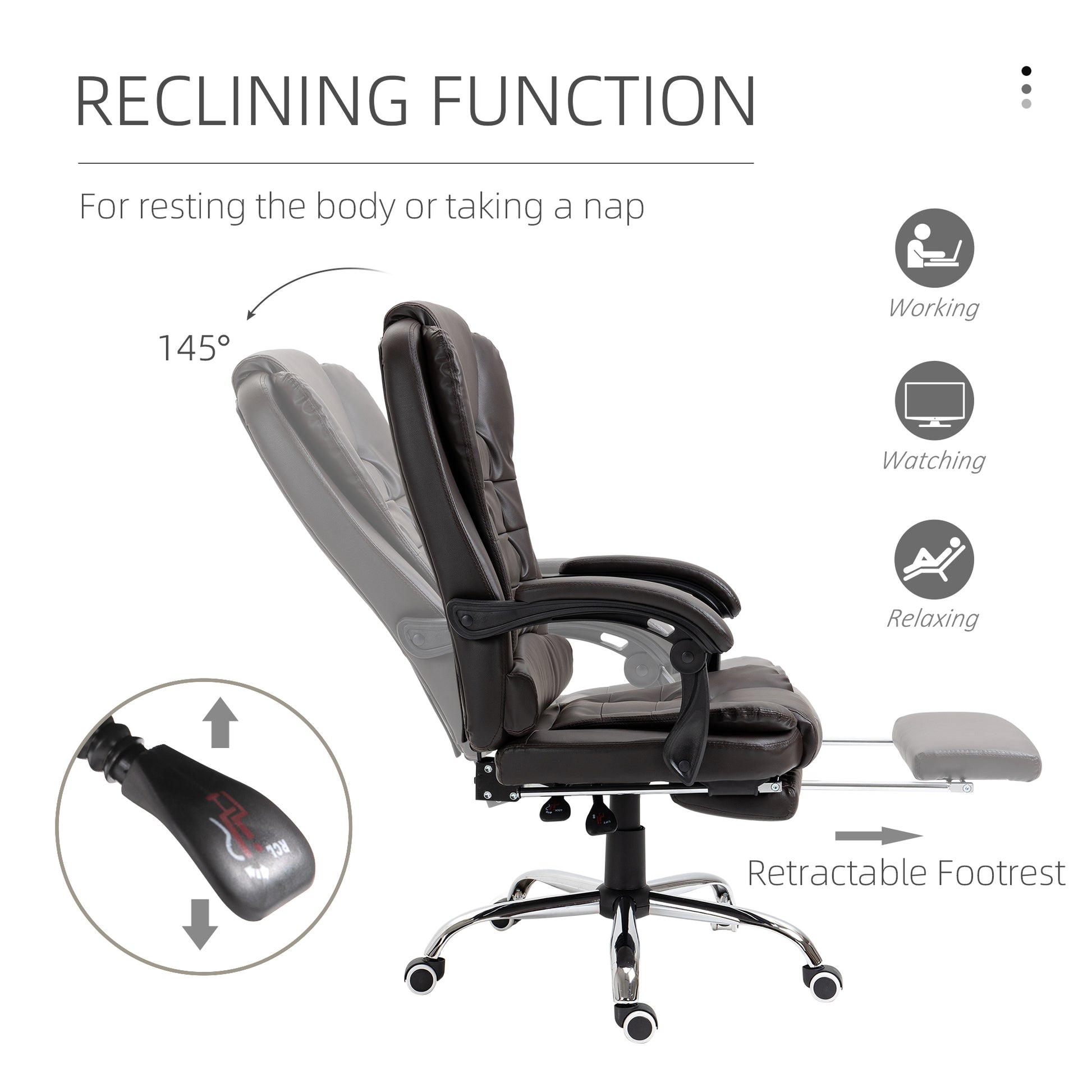 Office Chair PU Leather Reclining Footrest Coffee-DECOROLALA