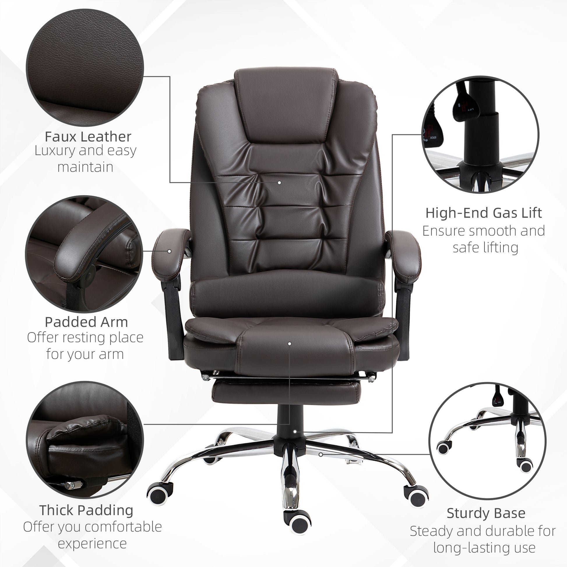 Office Chair PU Leather Reclining Footrest Coffee-DECOROLALA