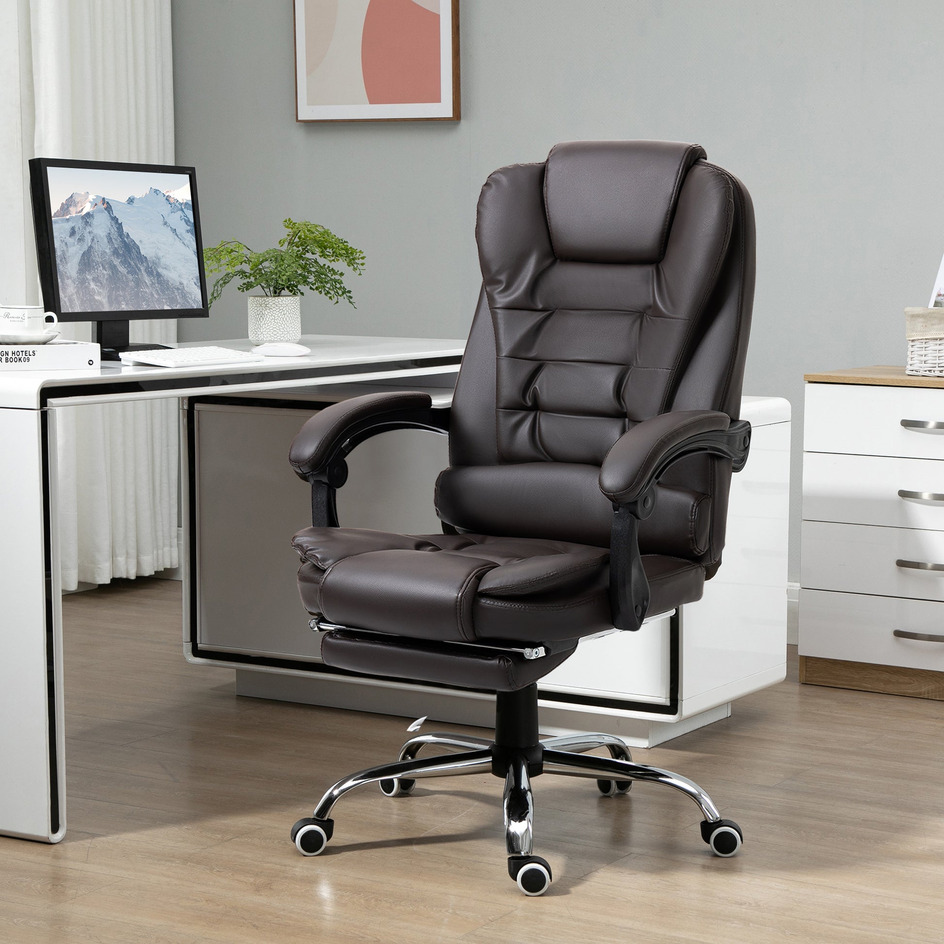 Office Chair PU Leather Reclining Footrest Coffee-DECOROLALA