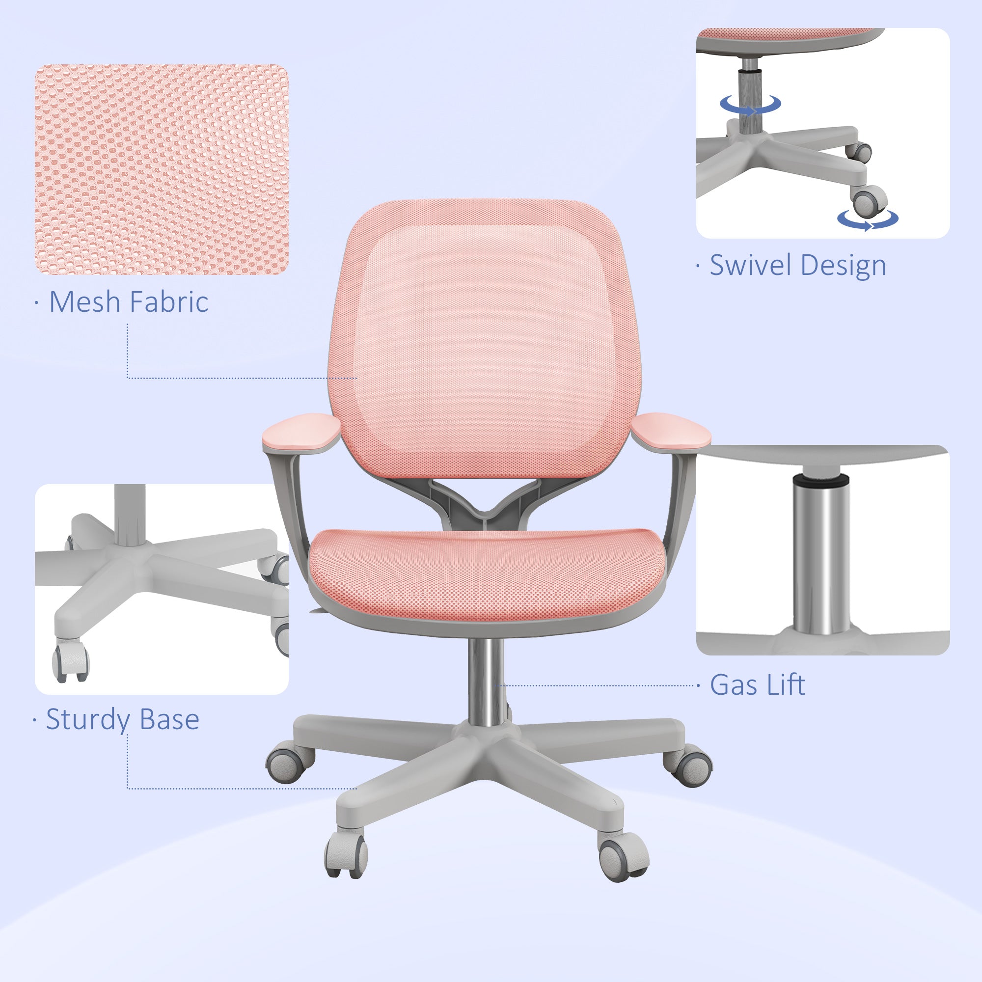 Office Chair, Small Computer Desk Chair with Mesh Back, Swivel Castors, Arm, Pink-Office Products > Office Furniture > Office Chairs > Task Chairs-DECOROLALA