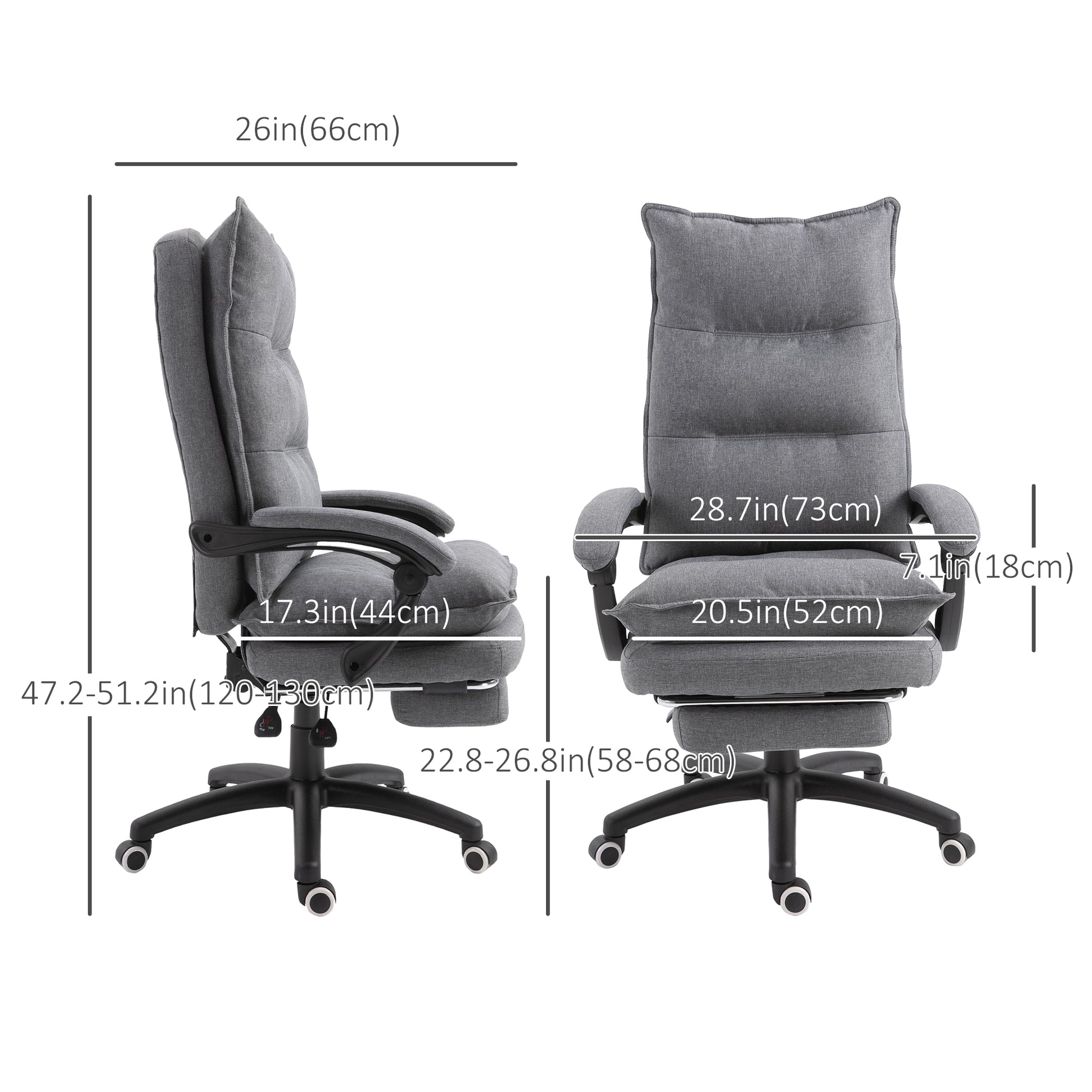 Office Chair Swivel Adjustable Grey Linen Recliner-DECOROLALA