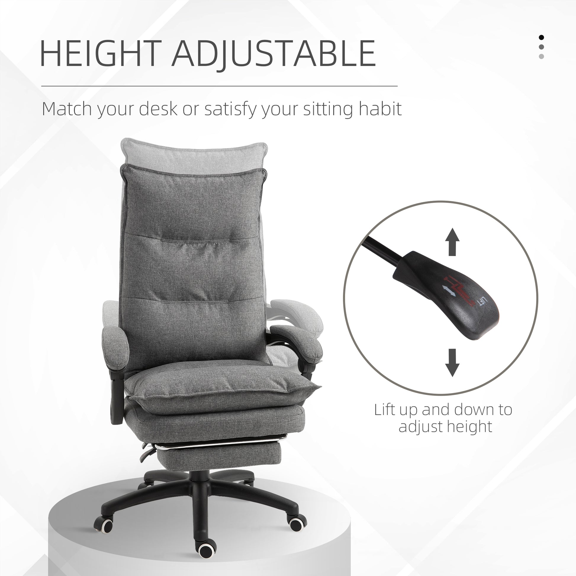 Office Chair Swivel Adjustable Grey Linen Recliner-DECOROLALA