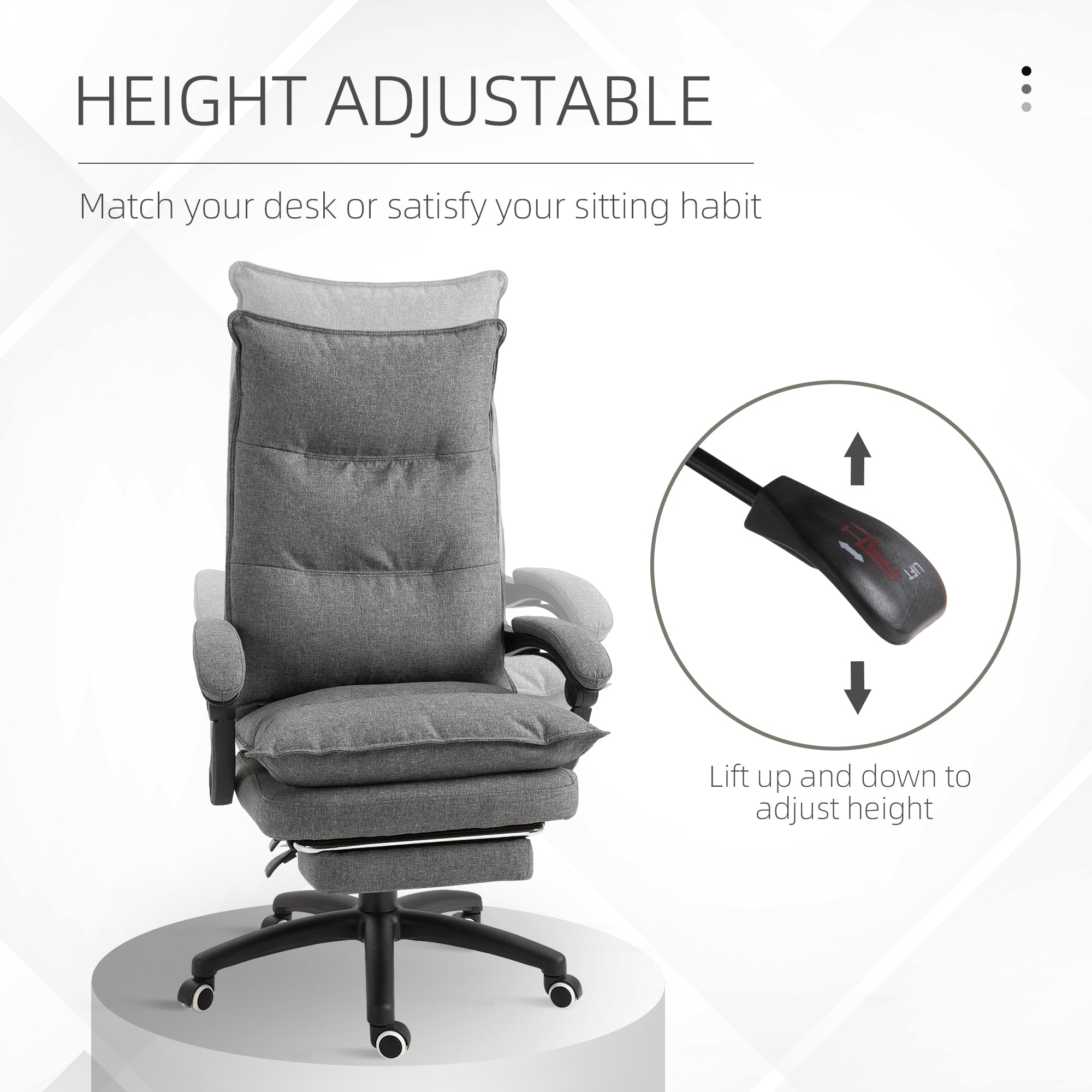 Office Chair Swivel Adjustable Grey Linen Recliner-DECOROLALA