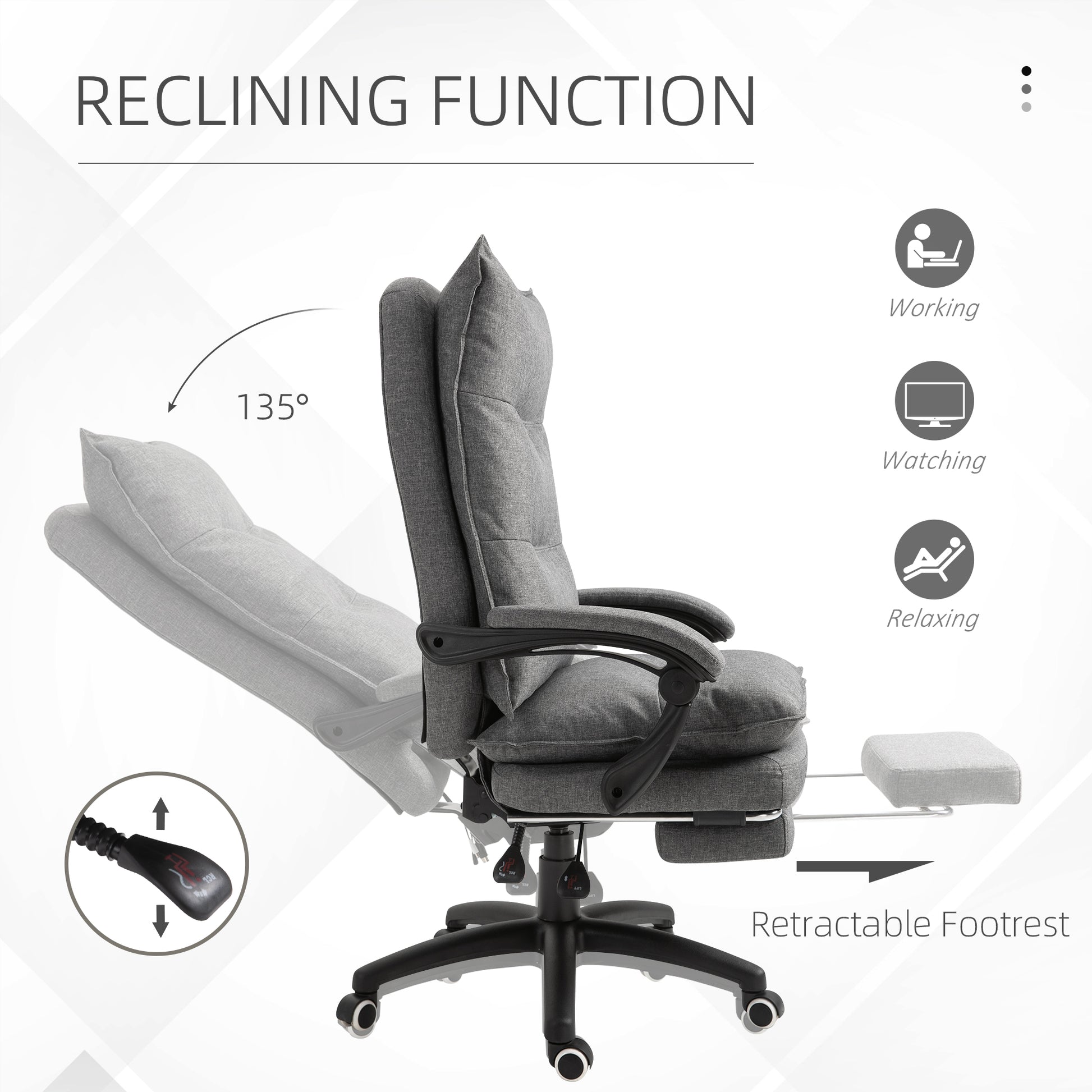 Office Chair Swivel Adjustable Grey Linen Recliner-DECOROLALA