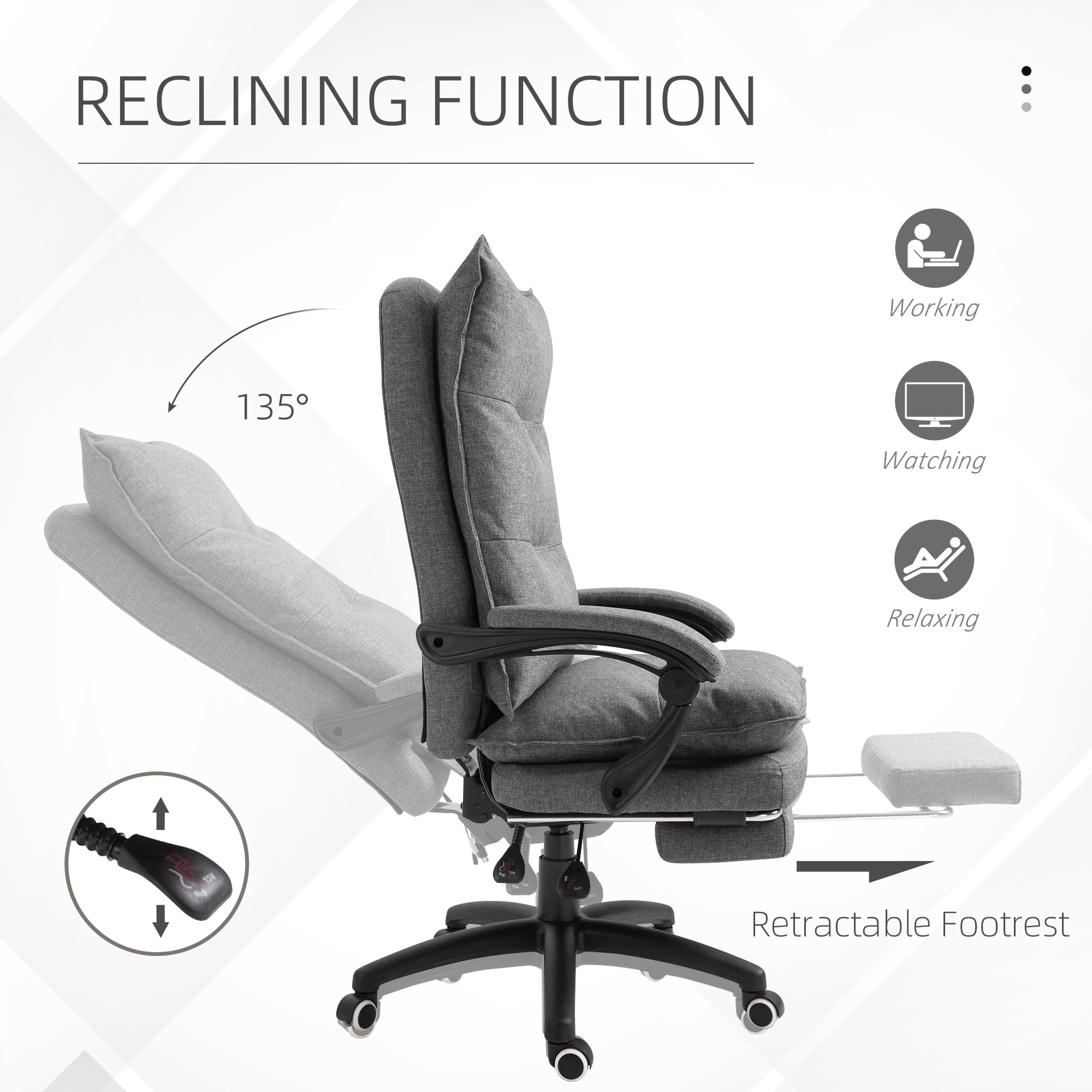 Office Chair Swivel Adjustable Grey Linen Recliner-DECOROLALA