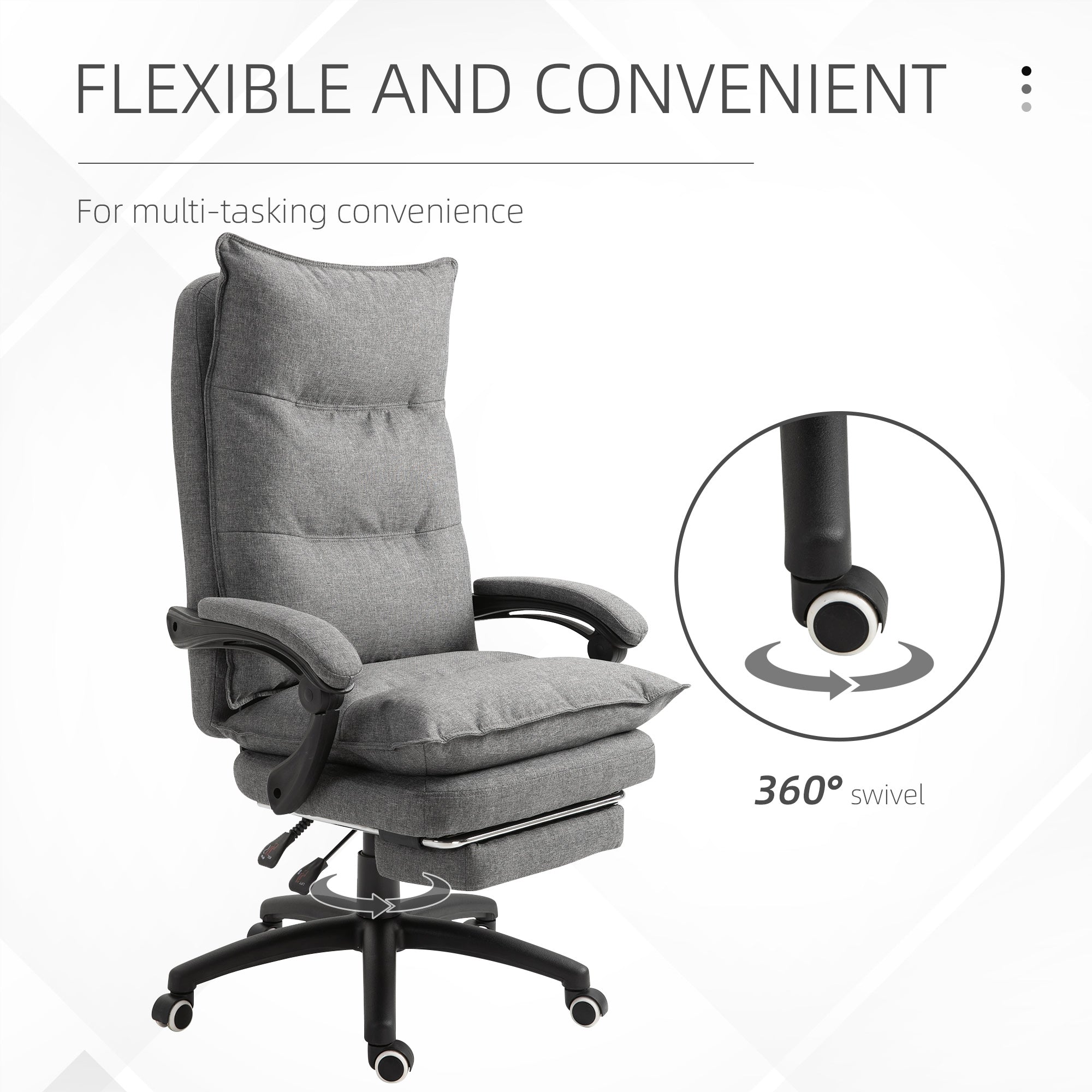 Office Chair Swivel Adjustable Grey Linen Recliner-DECOROLALA