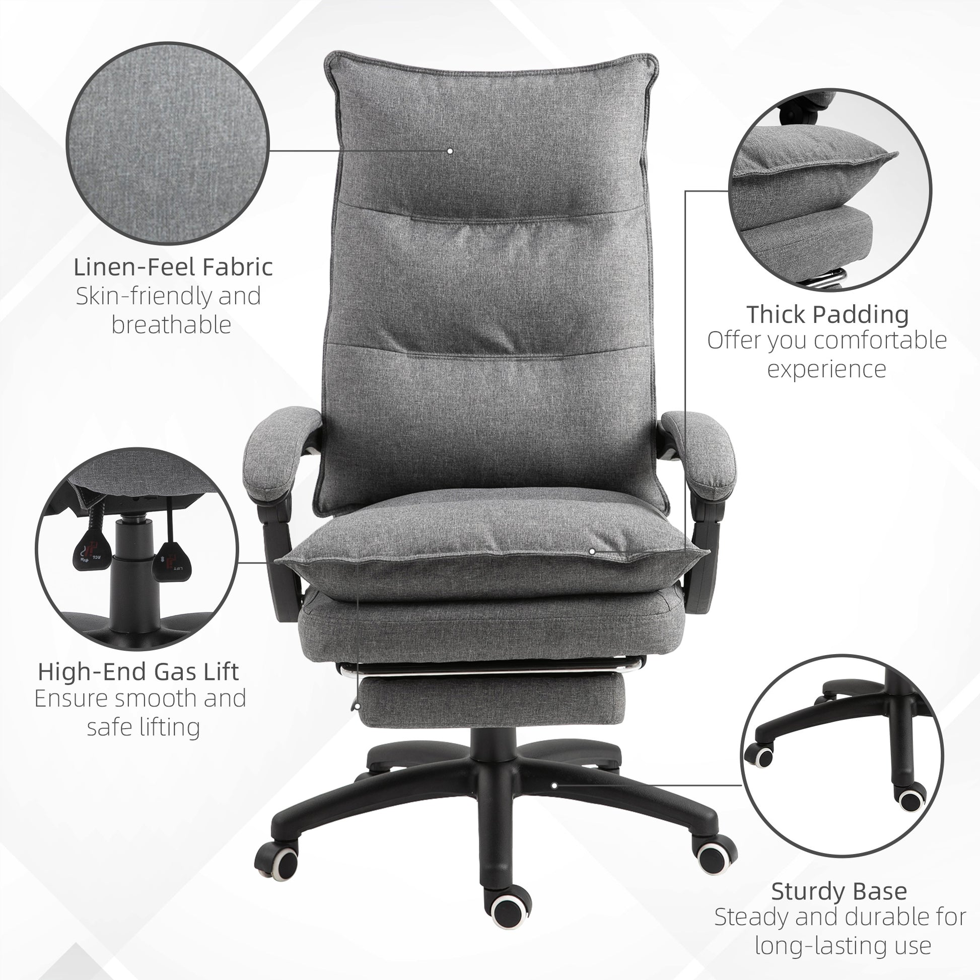 Office Chair Swivel Adjustable Grey Linen Recliner-DECOROLALA