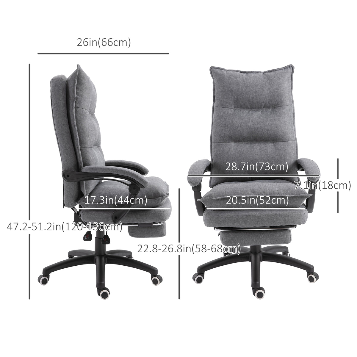 Office Chair Swivel Adjustable Grey Linen Recliner-Office Chairs-DECOROLALA