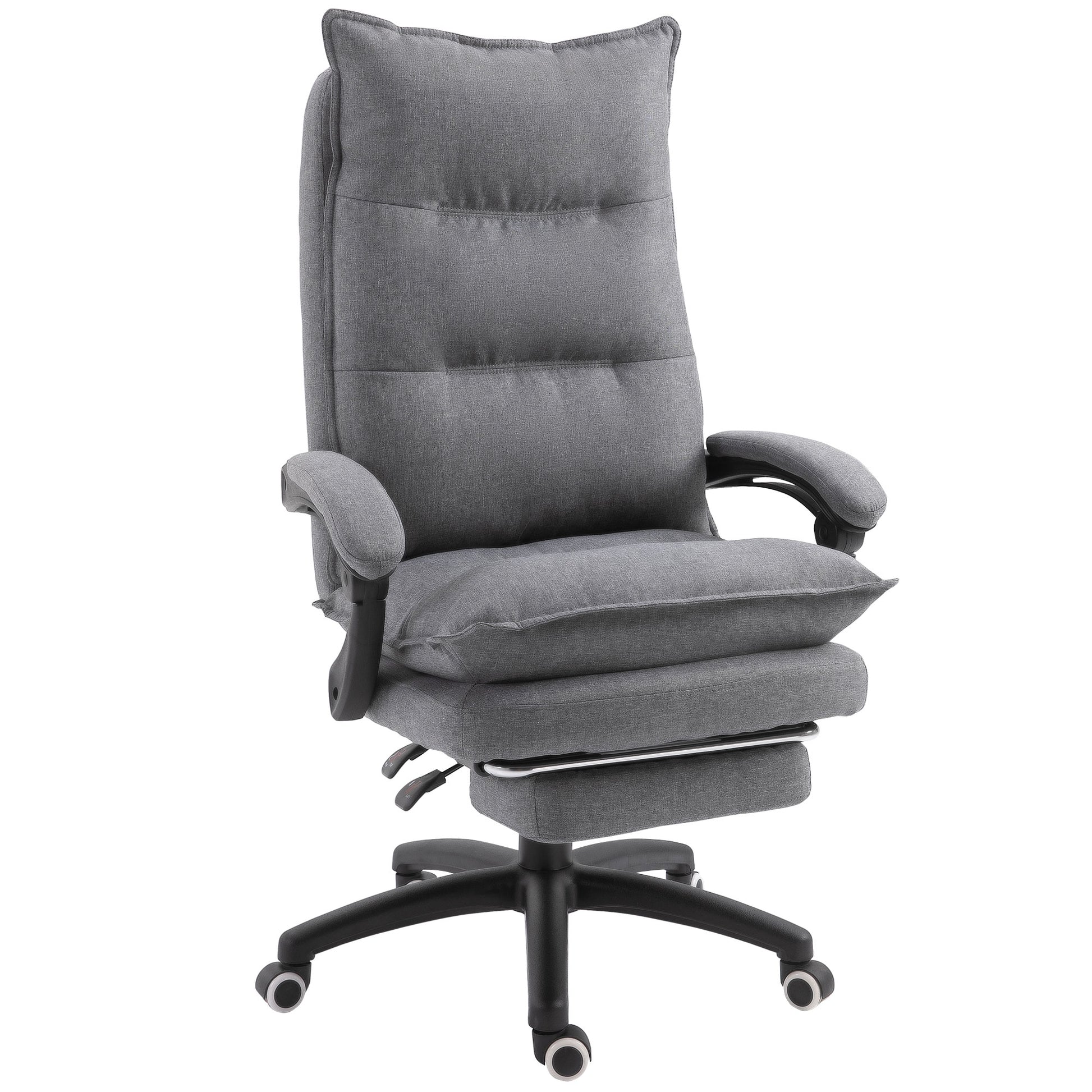 Office Chair Swivel Adjustable Grey Linen Recliner-DECOROLALA