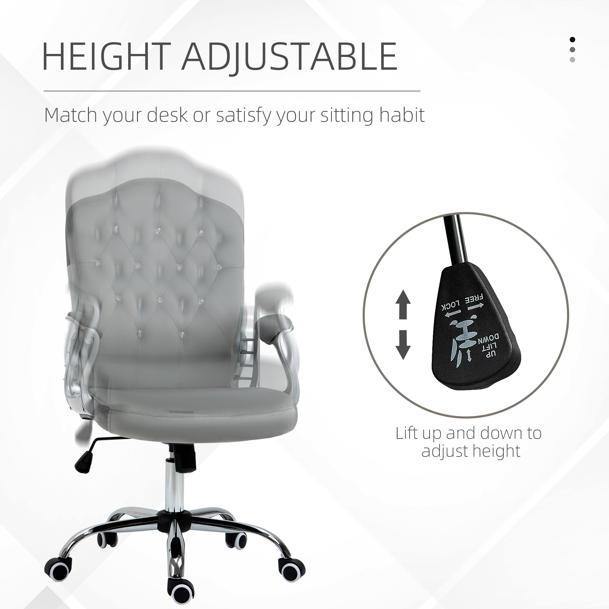 Office Chair, Velvet Computer Desk Chair with Swivel Wheels, Adjustable Height, Tilt Function, Button Tufted, Grey-Office Products > Office Furniture > Office Chairs > Task Chairs-DECOROLALA