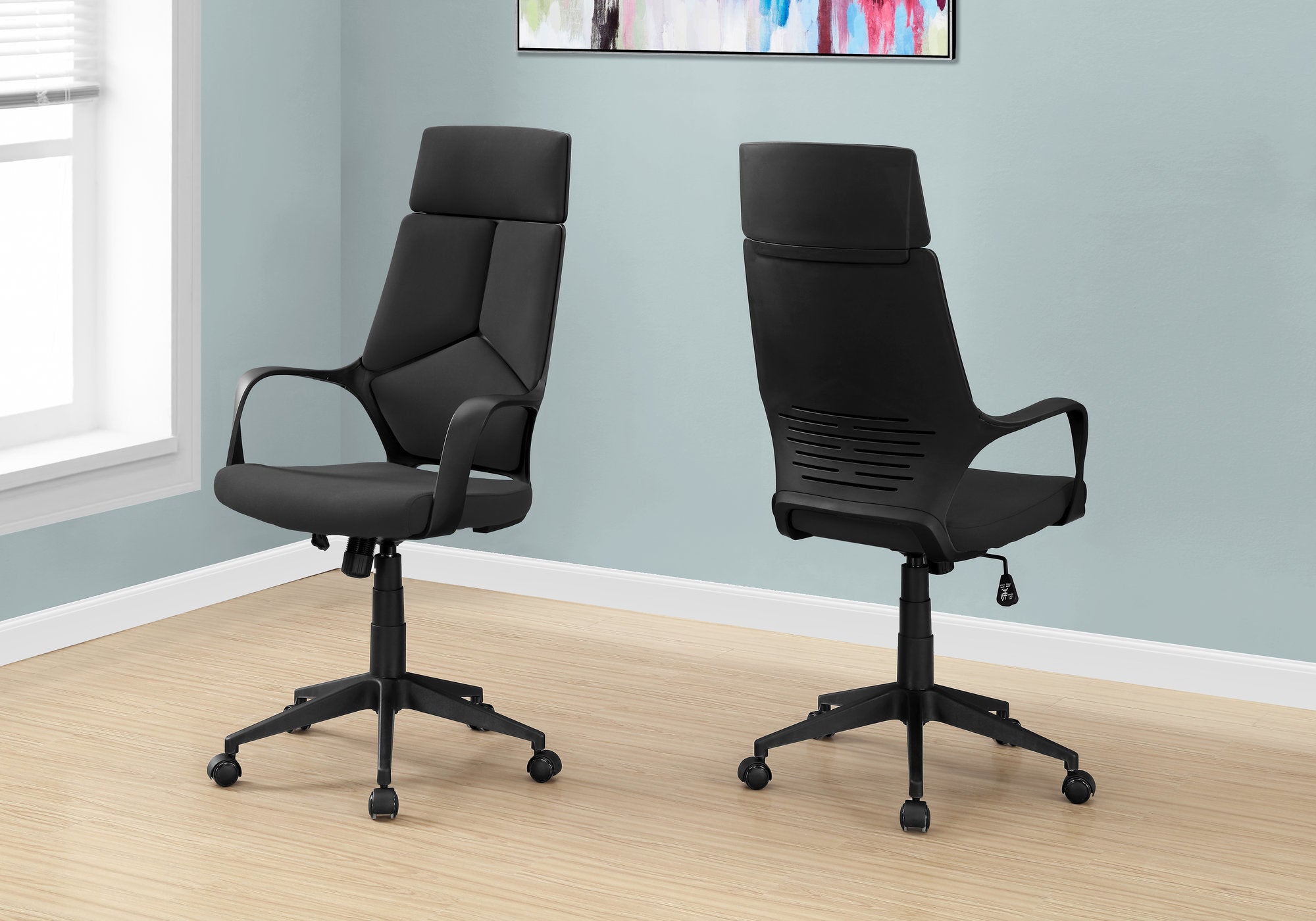 Office Chair - White / Grey Fabric / High Back Executive-Computer Desk-DECOROLALA