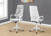 Office Chair - White / Grey Fabric / High Back Executive-Computer Desk-DECOROLALA