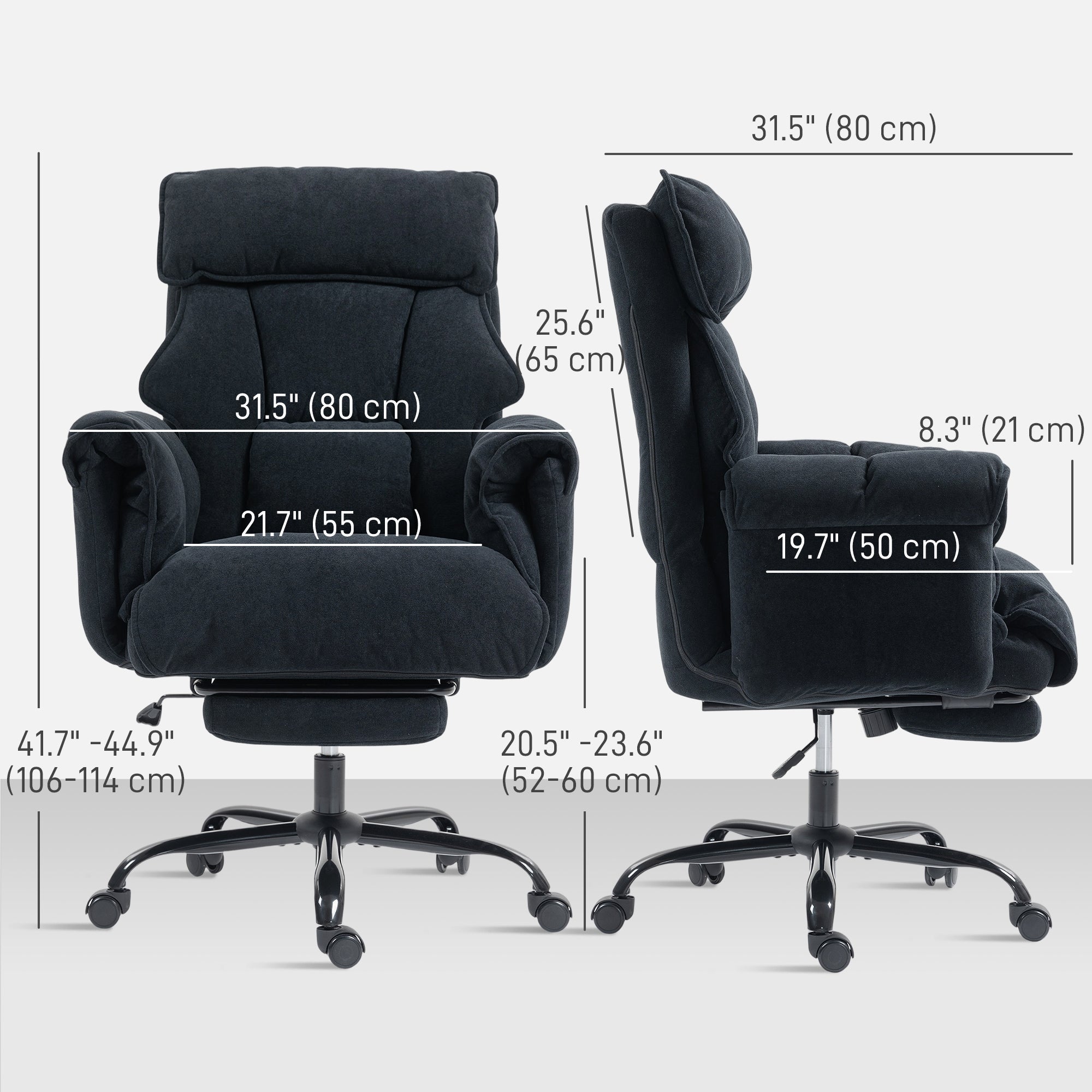 Office Chair with Footrest - Black Flannel Reclining Desk Chair-DECOROLALA