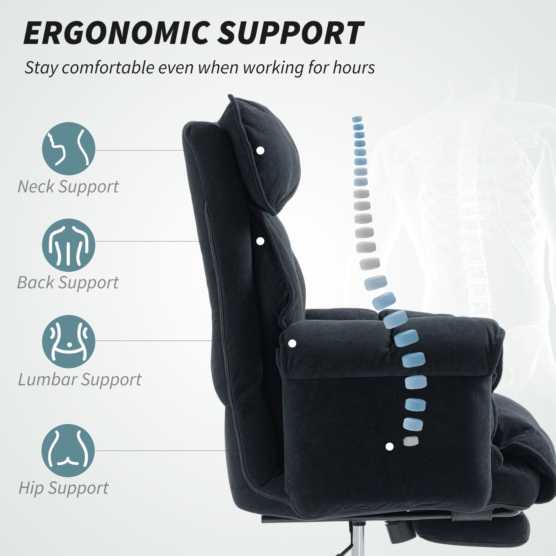 Office Chair with Footrest - Black Flannel Reclining Desk Chair-DECOROLALA