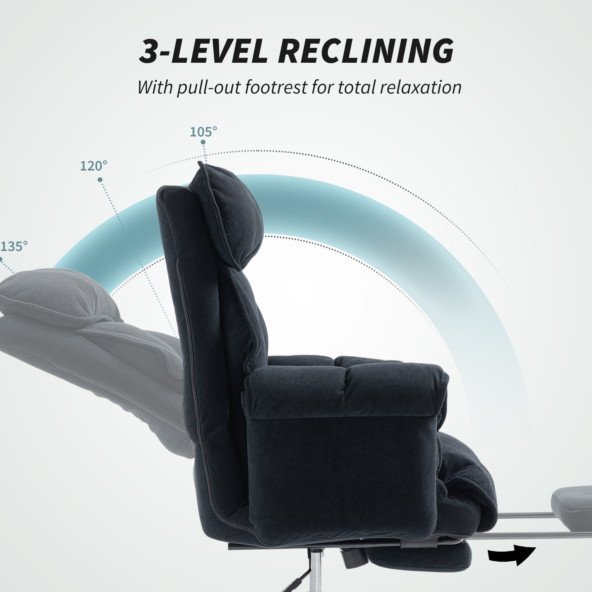 Office Chair with Footrest - Black Flannel Reclining Desk Chair-DECOROLALA