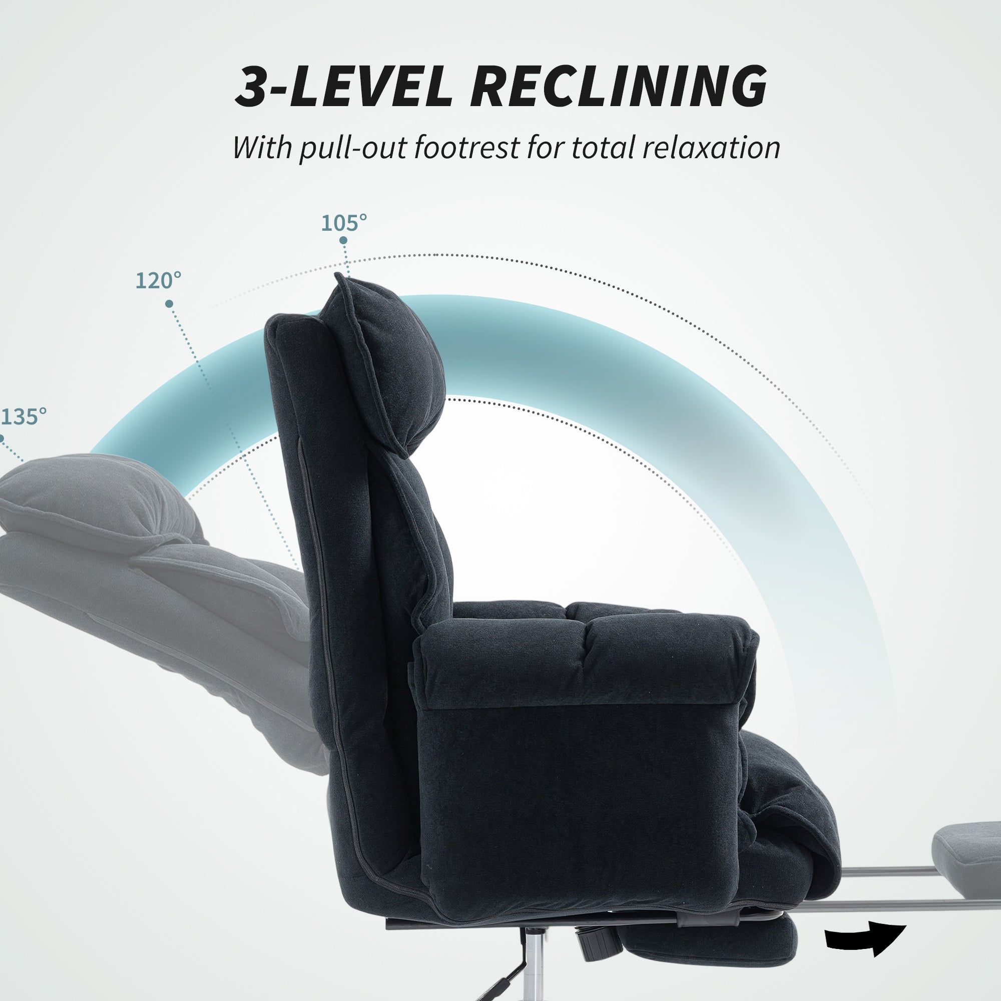 Office Chair with Footrest - Black Flannel Reclining Desk Chair-DECOROLALA