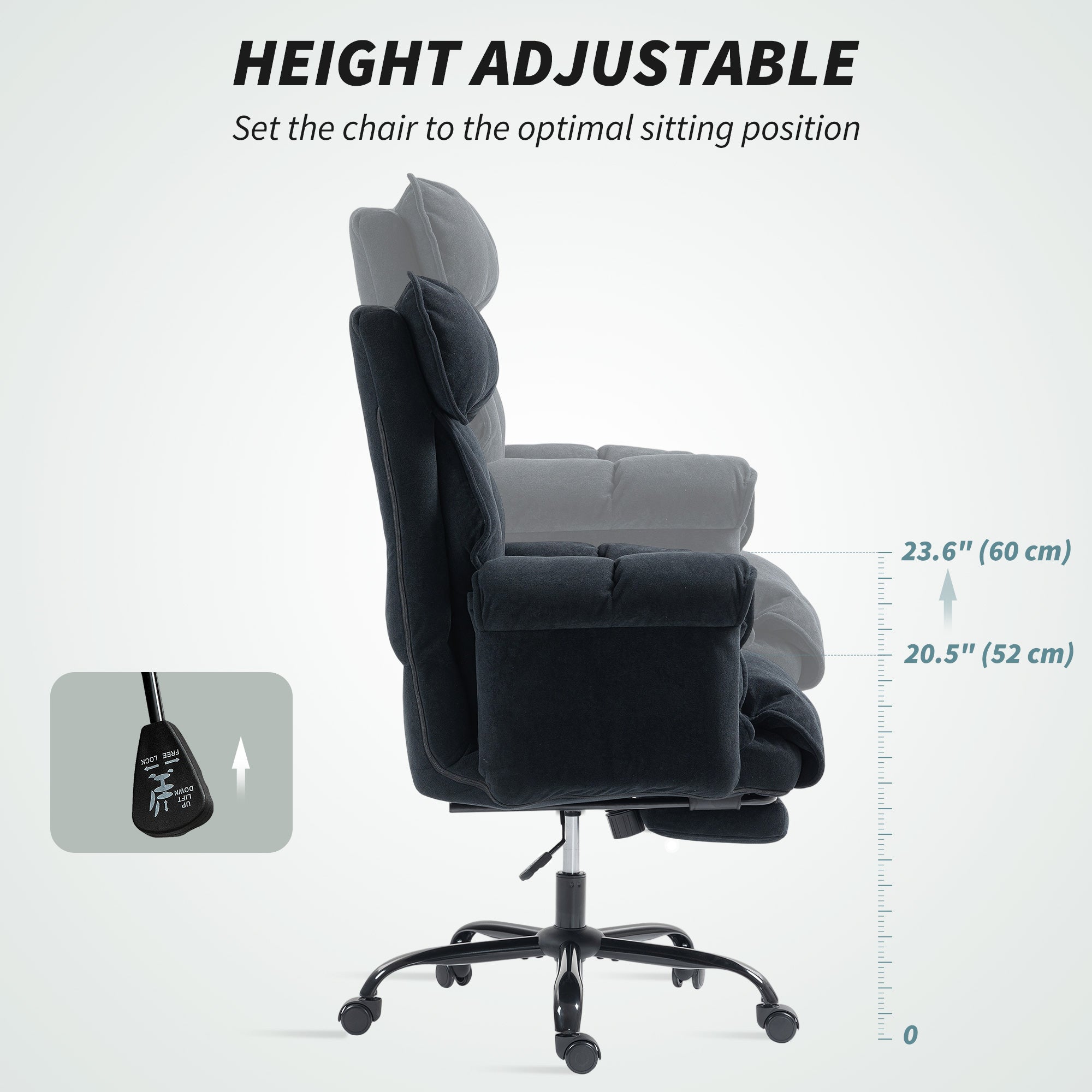Office Chair with Footrest - Black Flannel Reclining Desk Chair-DECOROLALA
