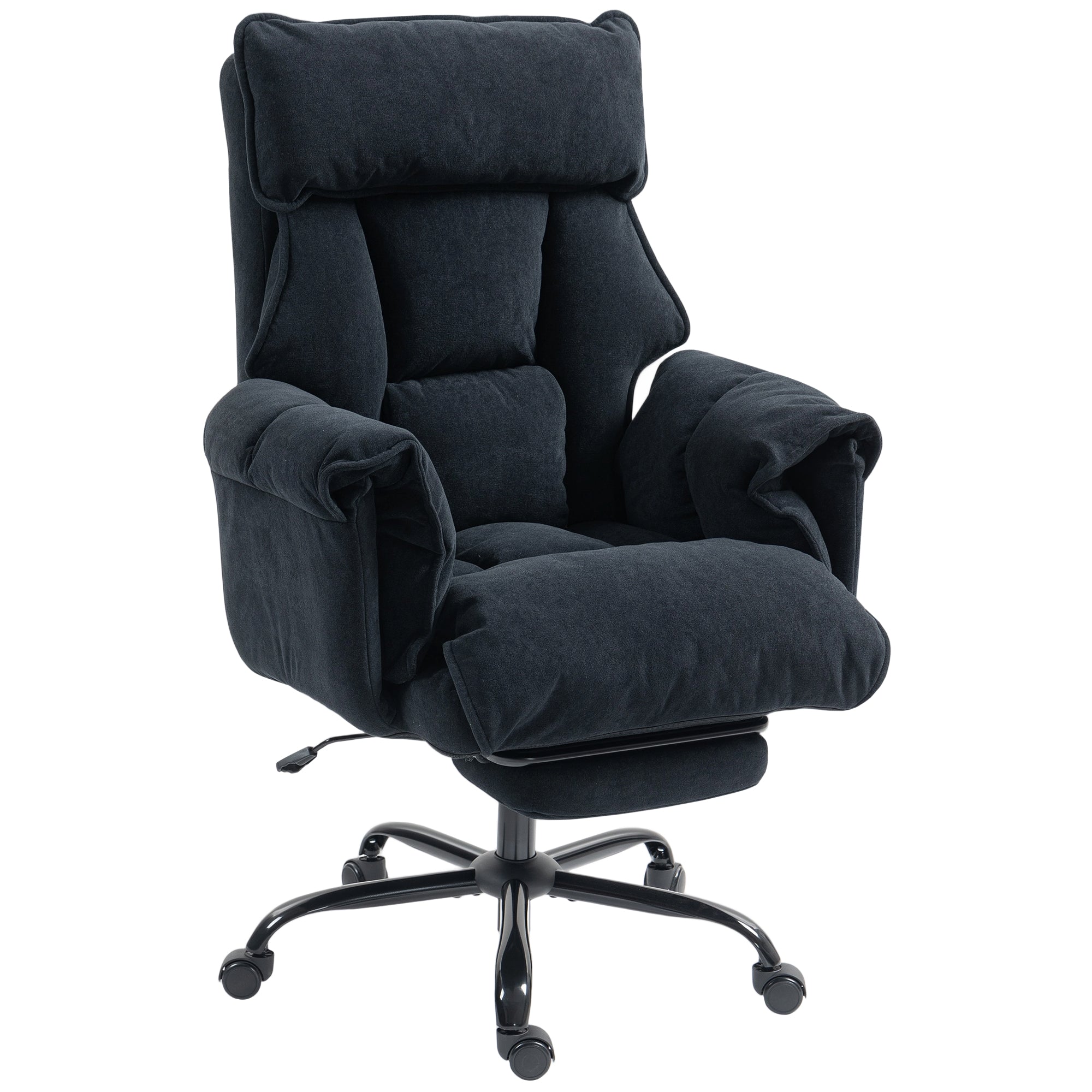 Office Chair with Footrest - Black Flannel Reclining Desk Chair-DECOROLALA
