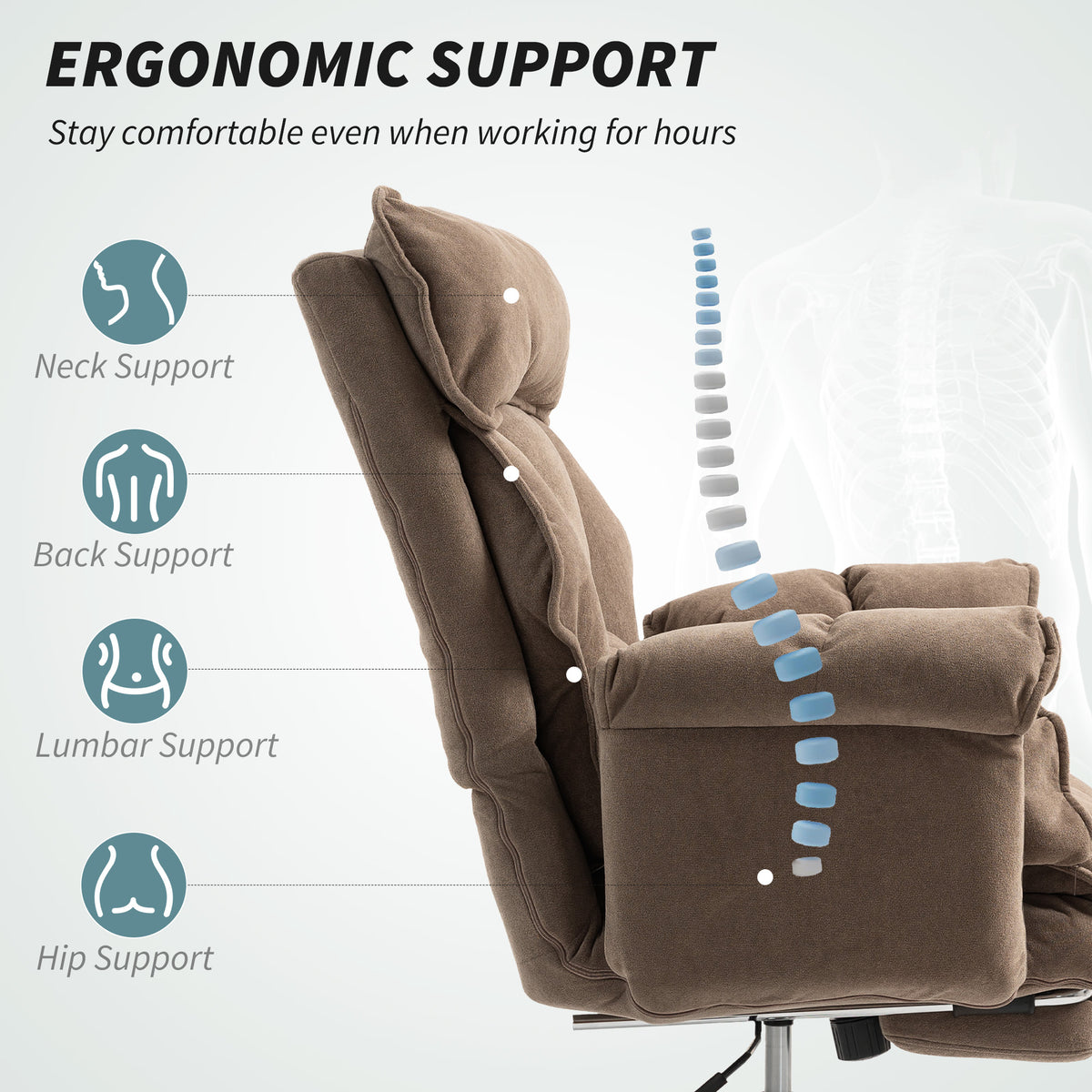 Office Chair with Footrest - Light Brown Snow Flannel-Office Products > Office Furniture > Office Chairs > Executive & Manager Chairs-DECOROLALA