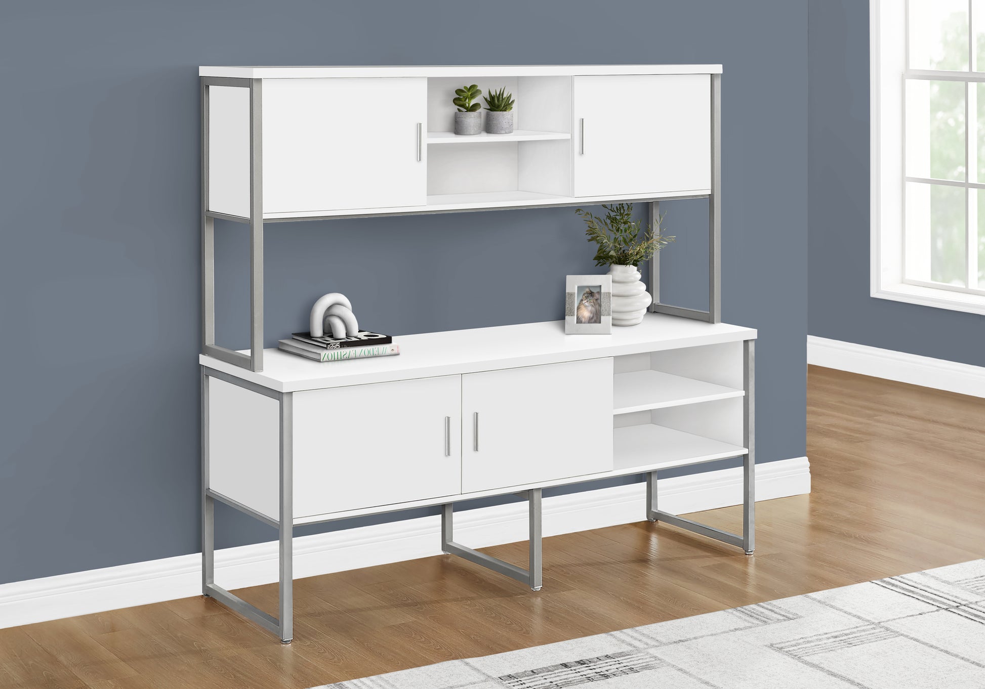 Office Credenza 72"L White/Silver Commercial Grade-DECOROLALA