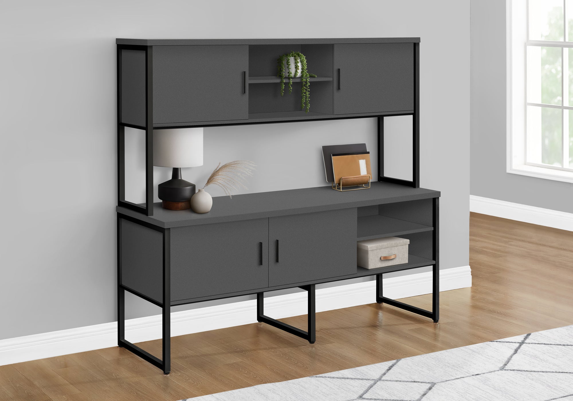 Office Credenza 72"L White/Silver Commercial Grade-DECOROLALA