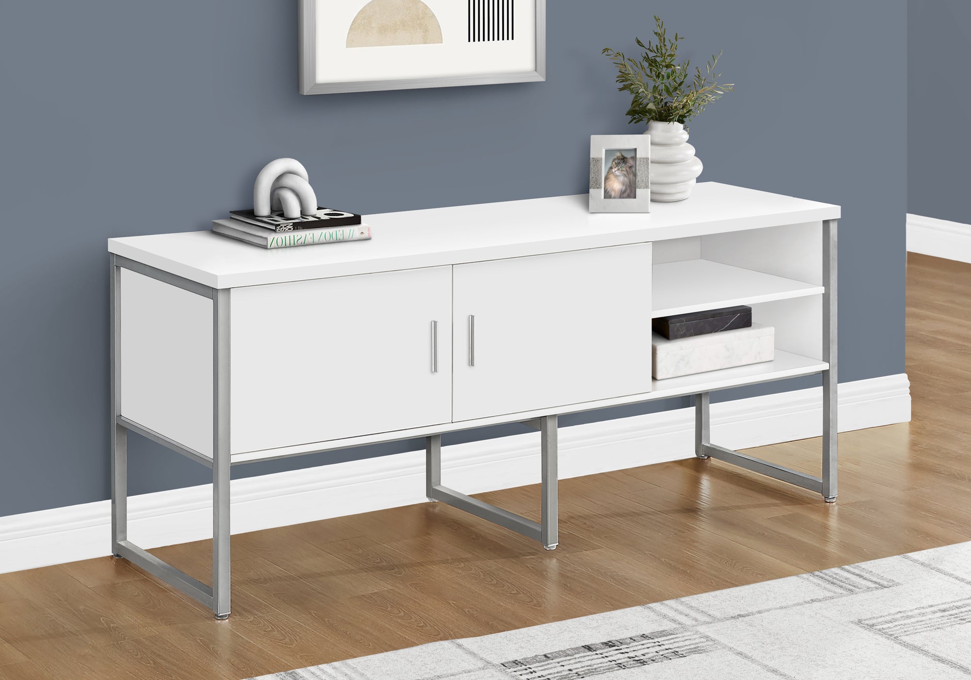 Office Credenza 72"L White/Silver Commercial Grade-DECOROLALA