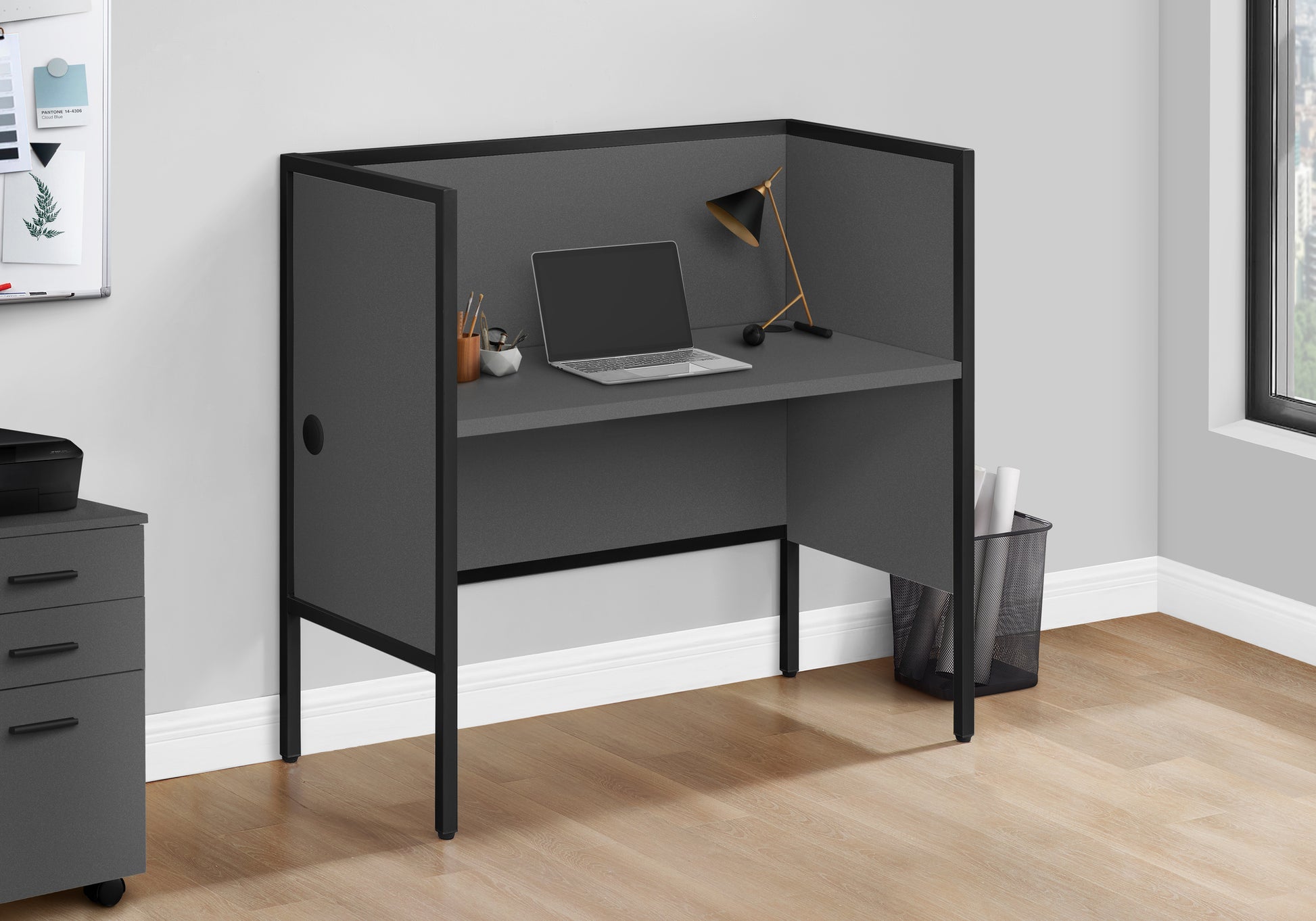 Office Cubicle 48"L White/Silver Commercial Desk-Cubicle-DECOROLALA