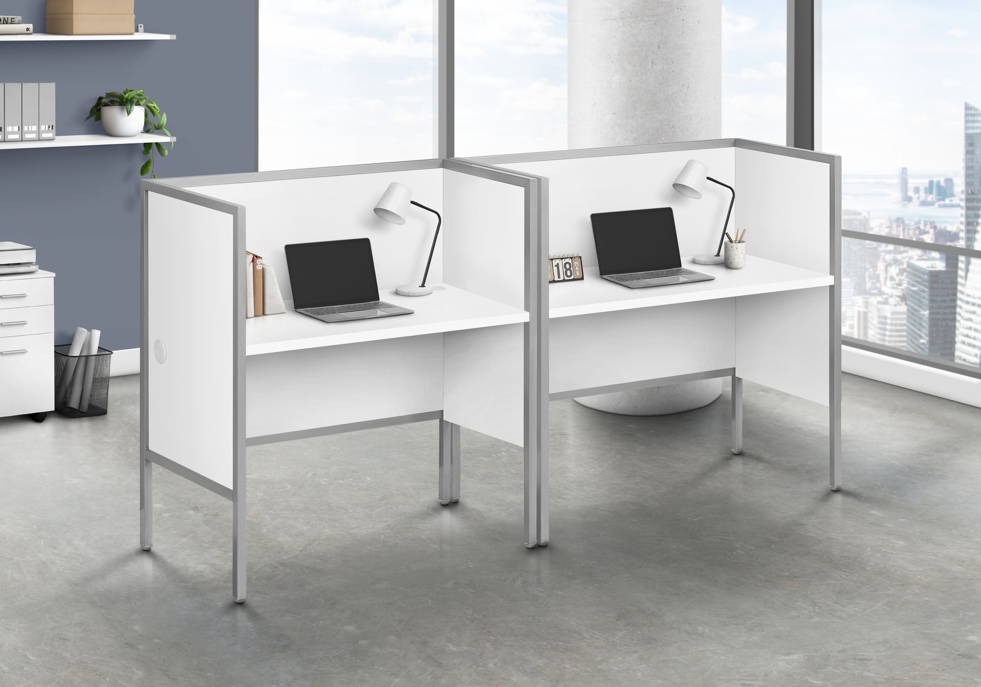 Office Cubicle 48"L White/Silver Commercial Desk-Cubicle-DECOROLALA