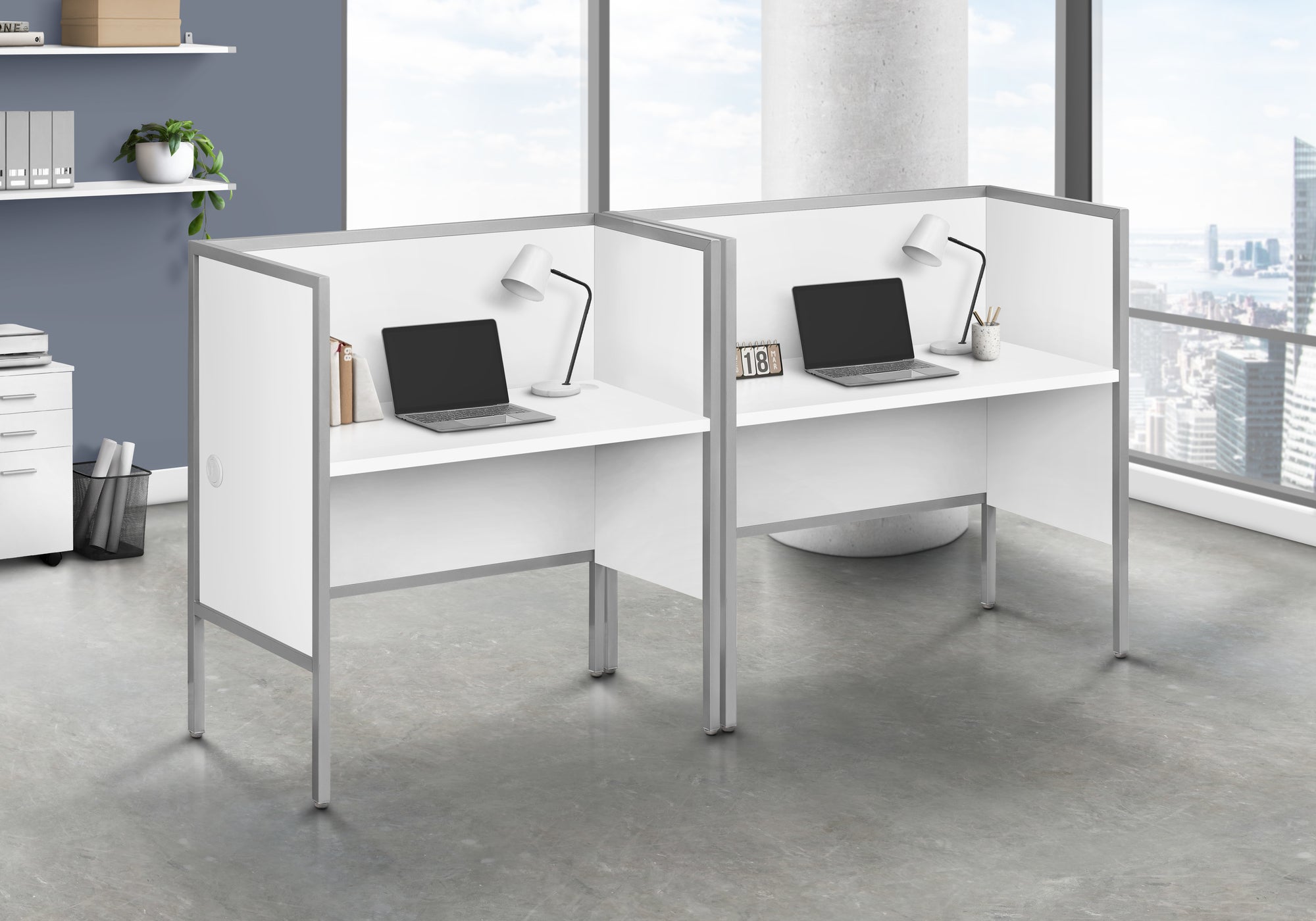 Office Cubicle 48"L White/Silver Commercial Desk-Cubicle-DECOROLALA