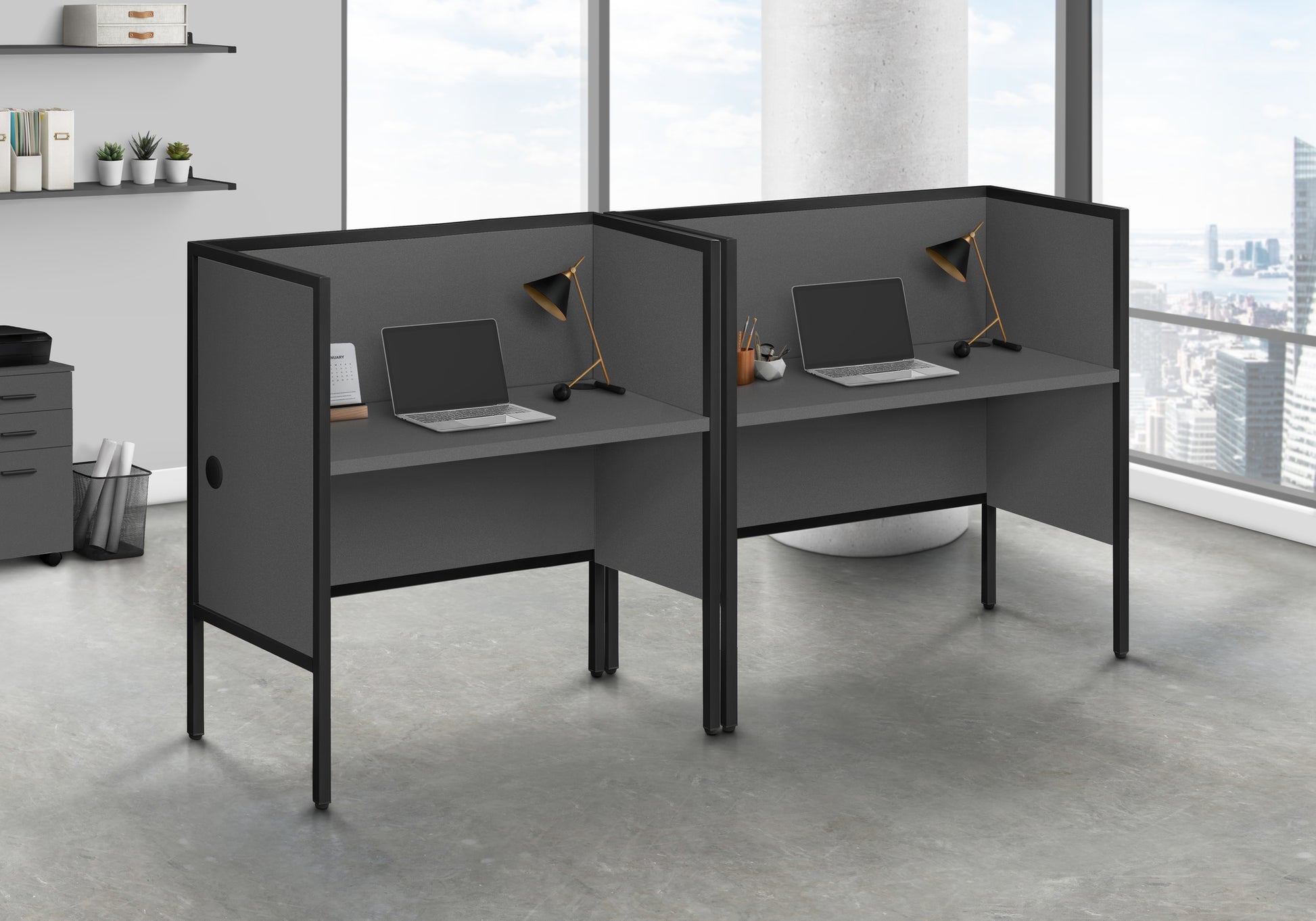 Office Cubicle 48"L White/Silver Commercial Desk-Cubicle-DECOROLALA